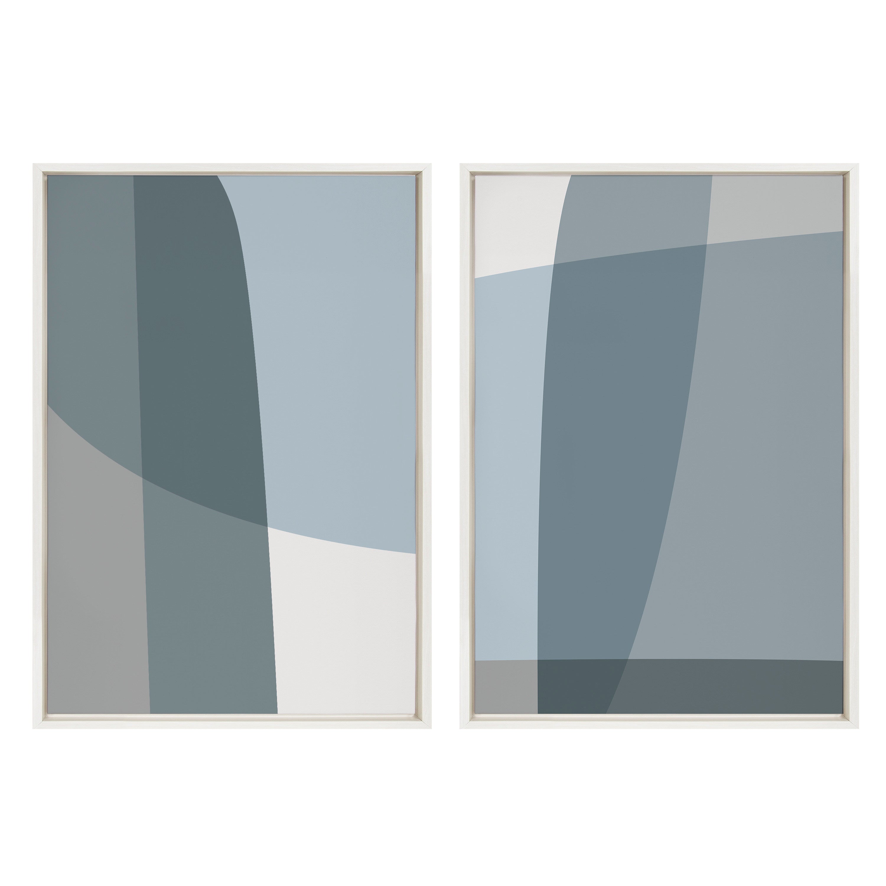 Sylvie Zen Abstract Blue and Gray Stones No 1 and No 2 Framed Canvas by The Creative Bunch Studio