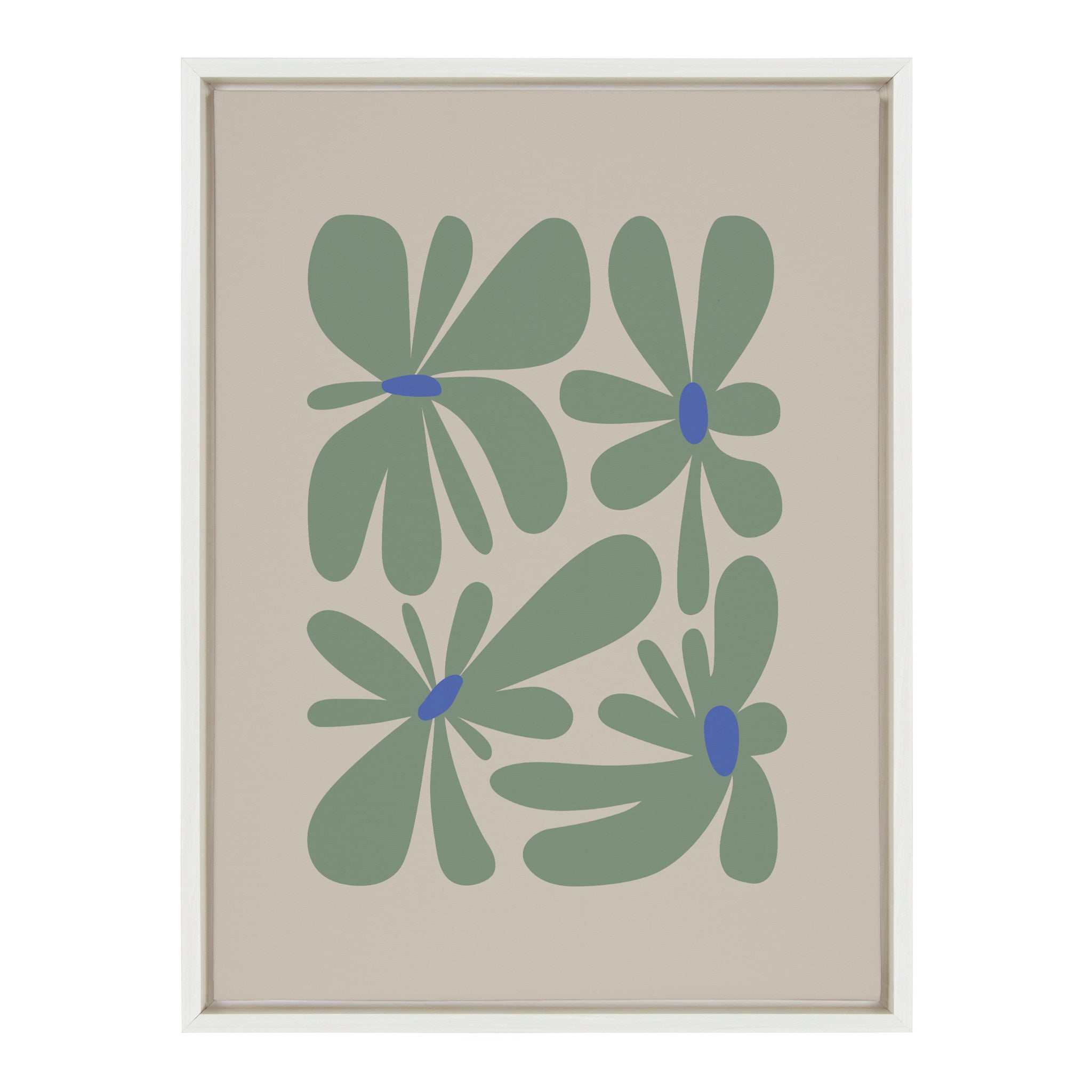 Sylvie Colorful Abstract Retro Floral Groovy Green Framed Canvas by The Creative Bunch Studio