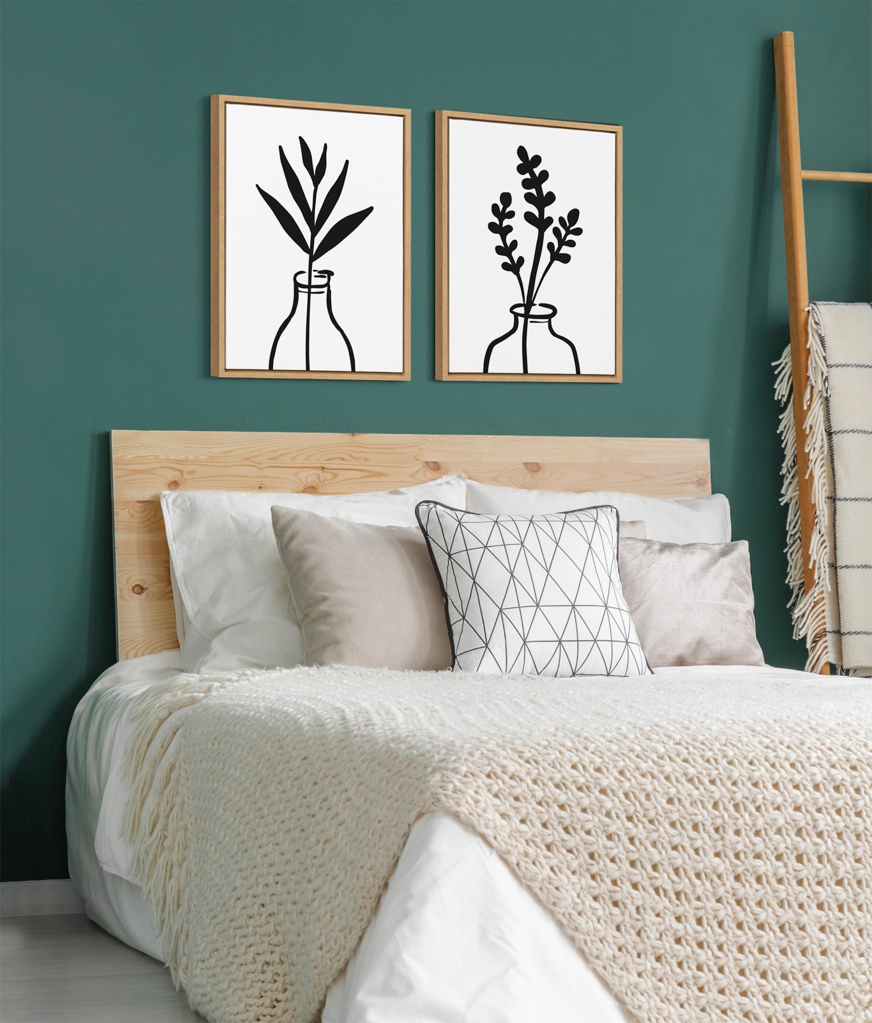 Sylvie Modern Botanical Vase Framed Canvas Set by The Creative Bunch Studio