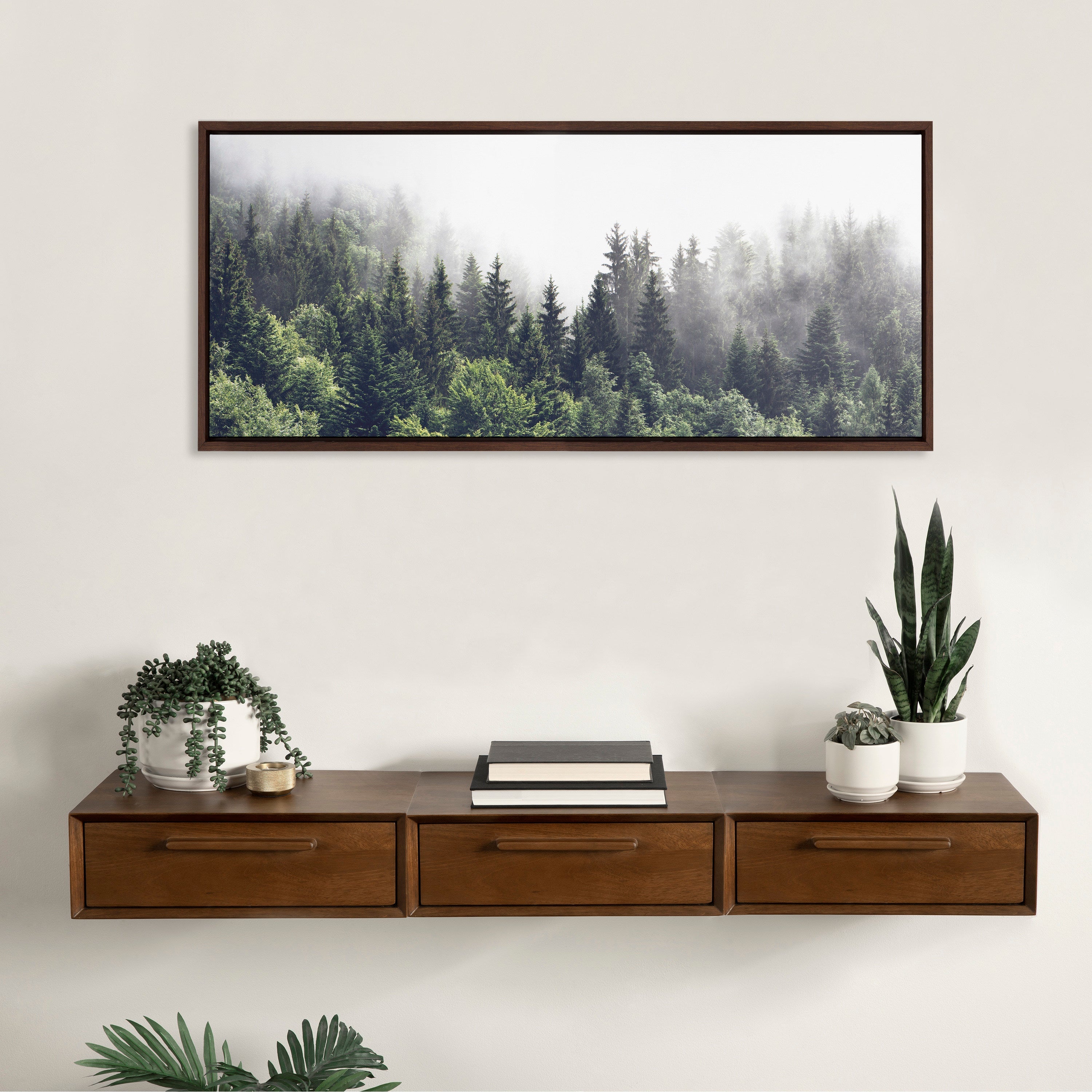Sylvie Lush Green Forest On A Foggy Day Framed Canvas by The Creative Bunch Studio