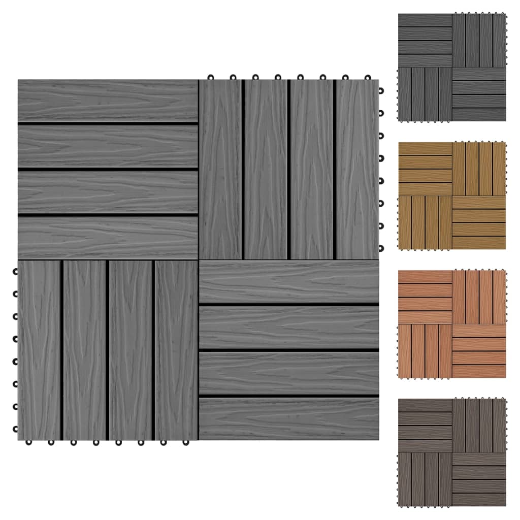 vidaXL Decking Tile Interlocking Flooring Tile 11 pcs Deep Embossed WPC 1 sqm-5