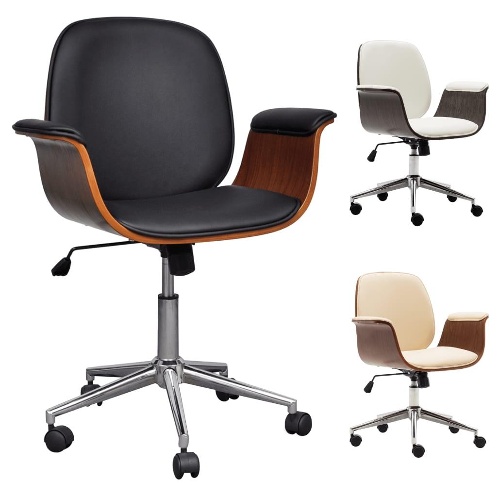 vidaXL Swivel Arm Chair Ergonomic Office Chair Bent Wood and Faux Leather - PRHOMZ