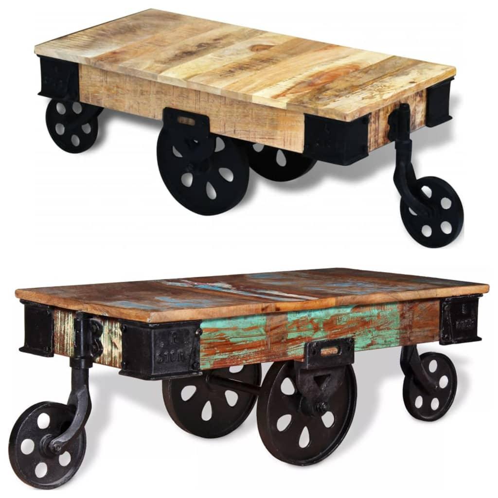 vidaXL Coffee Table End Table with Wheels Side Table Solid Wood Reclaimed - PRHOMZ