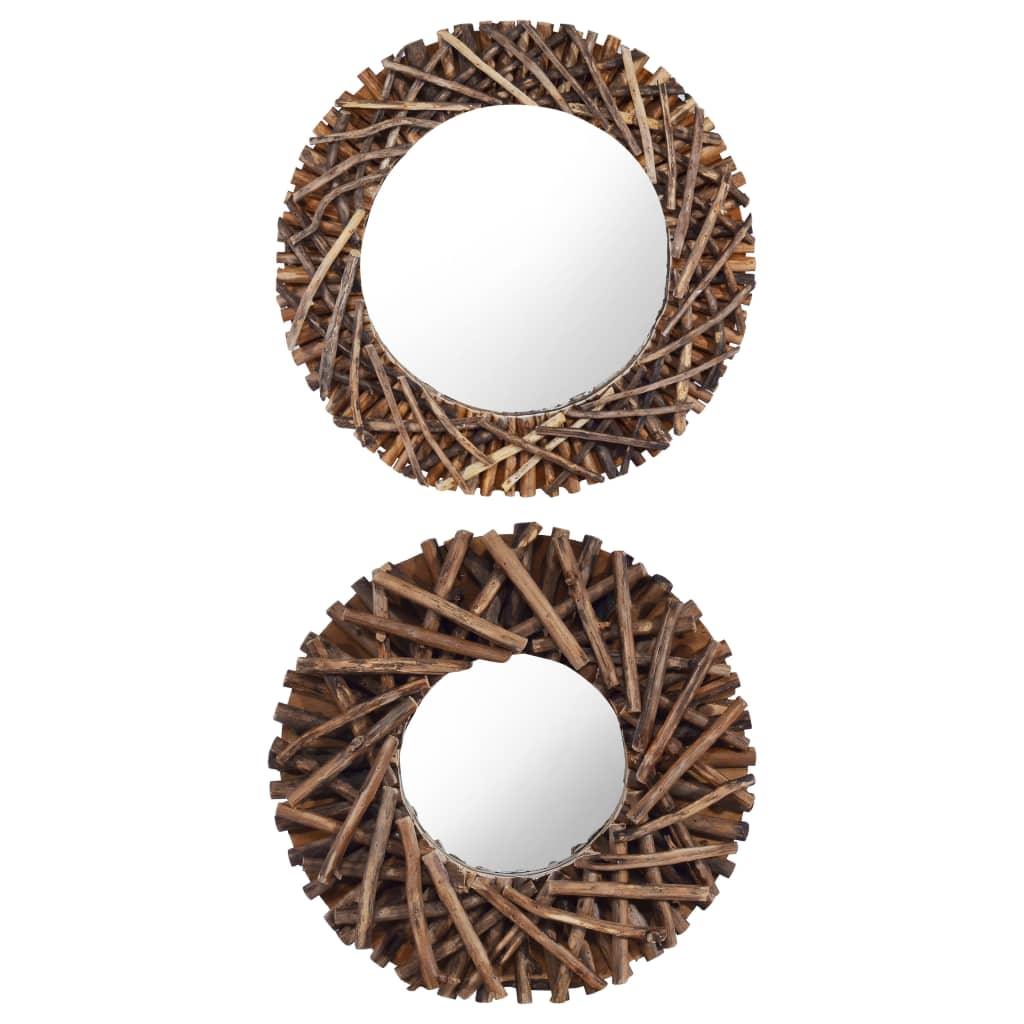 vidaXL Decorative Mirror Wall Mirror Bathroom Mirror Solid Teak Wood Round - PRHOMZ