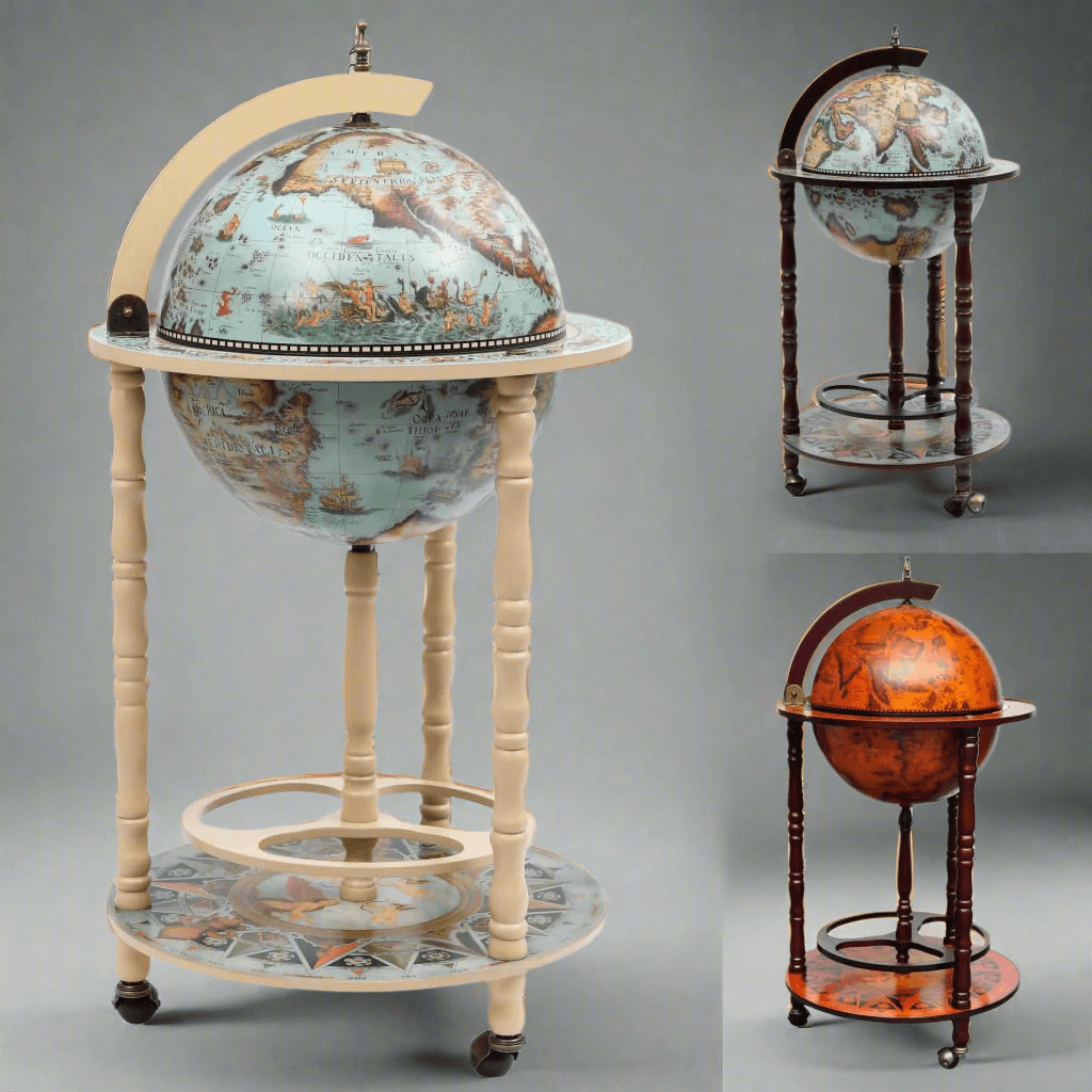 vidaXL Globe Bar Cart Globe Wine Bar Liquor Bar Cabinet Solid Eucalyptus Wood - PRHOMZ