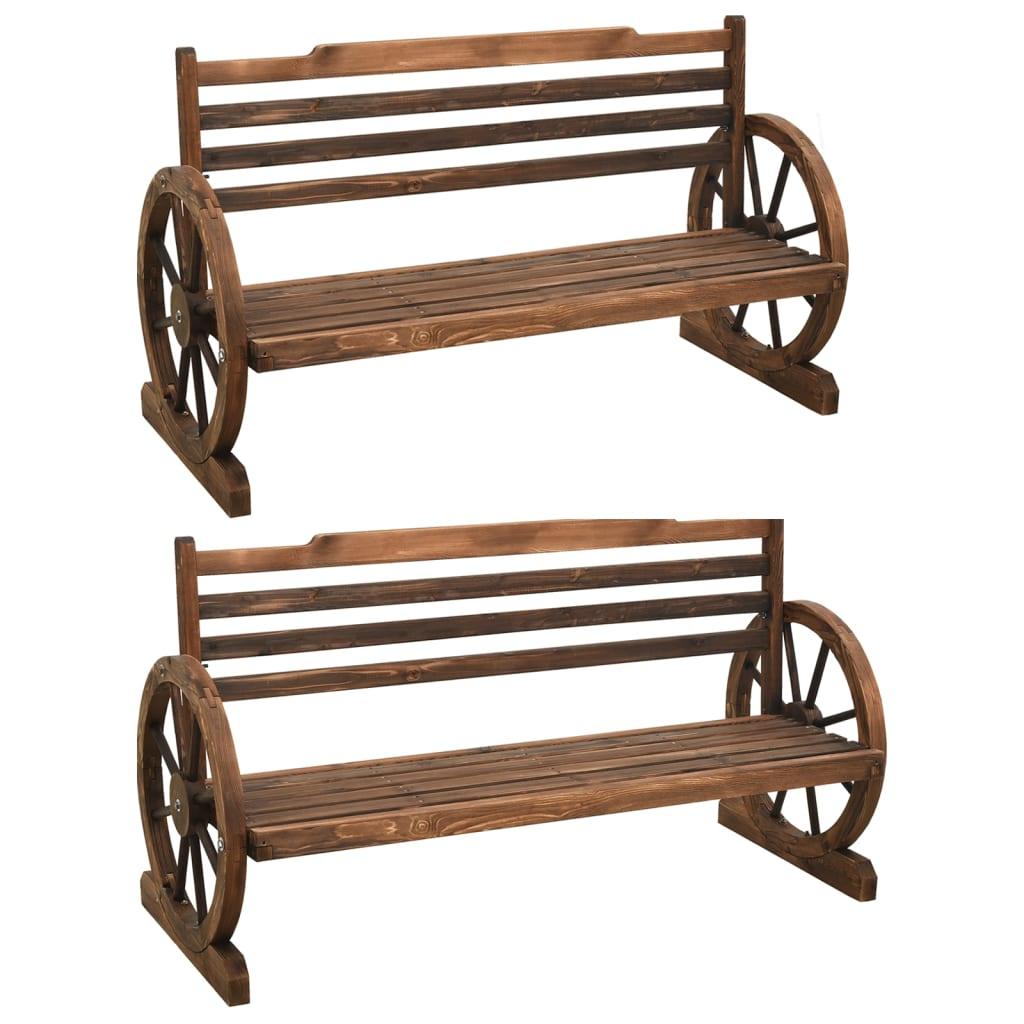 vidaXL Wheel Bench Garden Wooden Wheel Bench with Backrest Solid Wood Fir - PRHOMZ