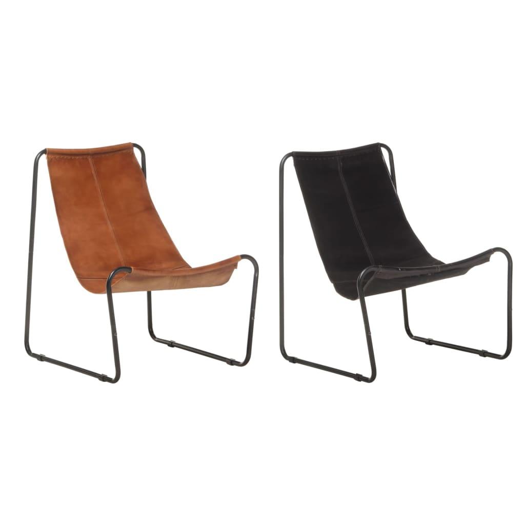 vidaXL Relaxing Chair – Iron Frame with Real Leather for Living Room - PRHOMZ