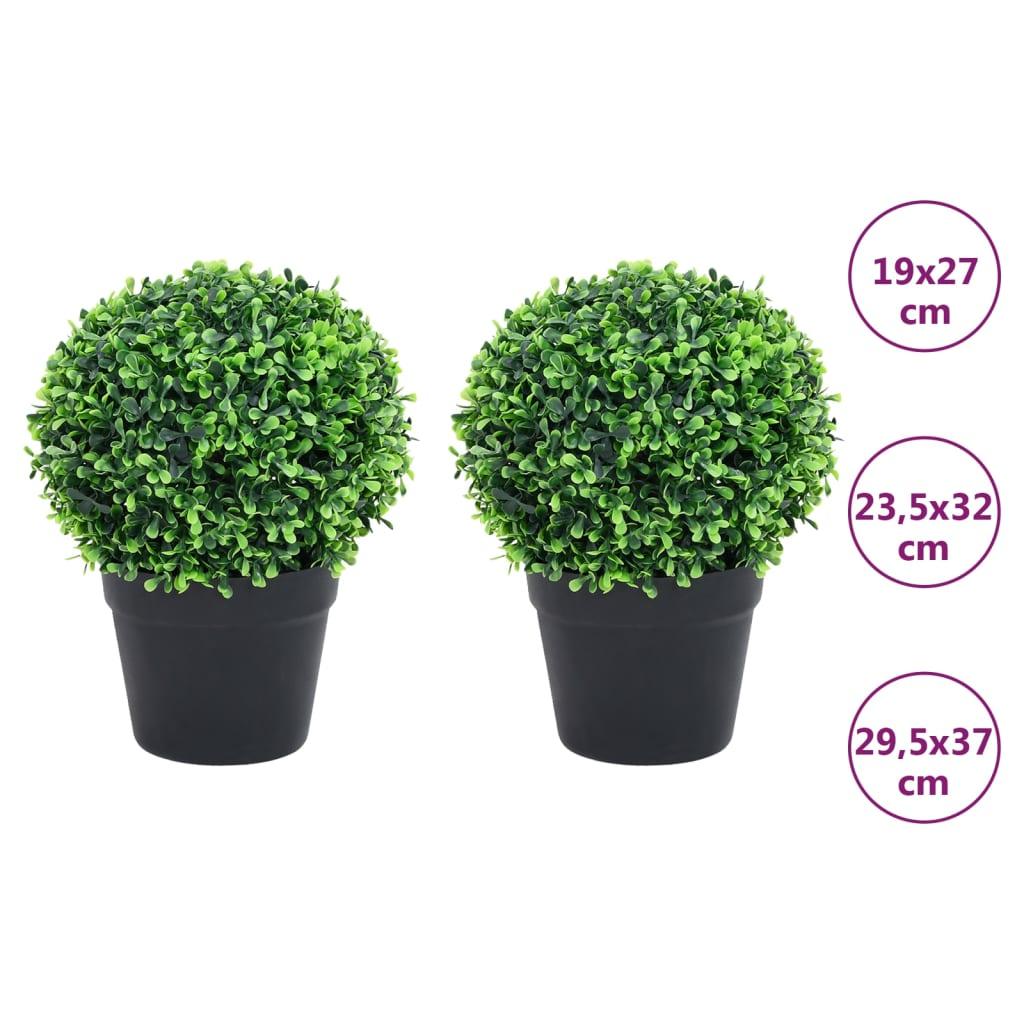 vidaXL Artificial Plant 2 Pcs Fake Plant Ball Shaped Fake Boxwood with Pots - PRHOMZ