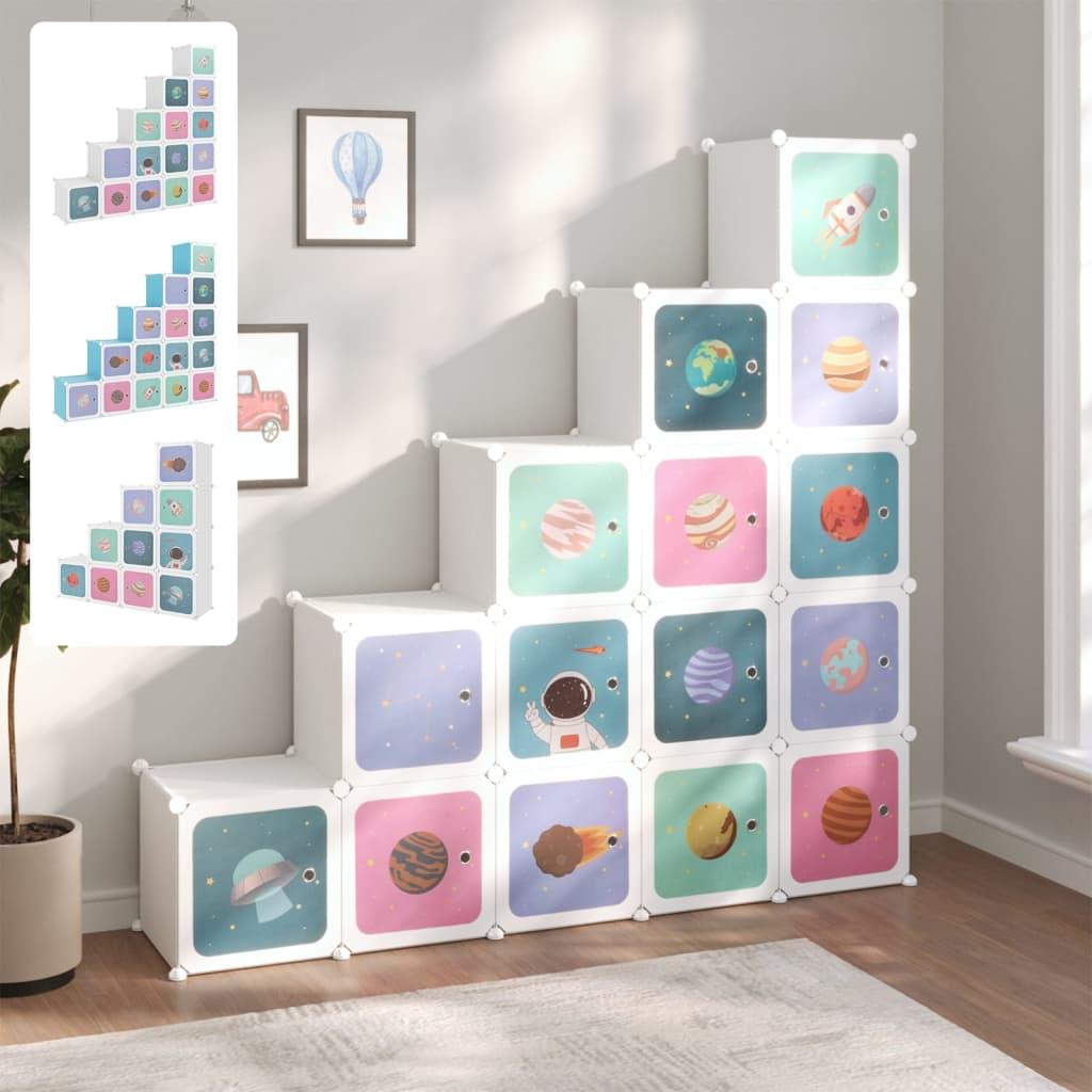 vidaXL Cube Storage Cabinet for Kids with 15 Cubes White PP - PRHOMZ