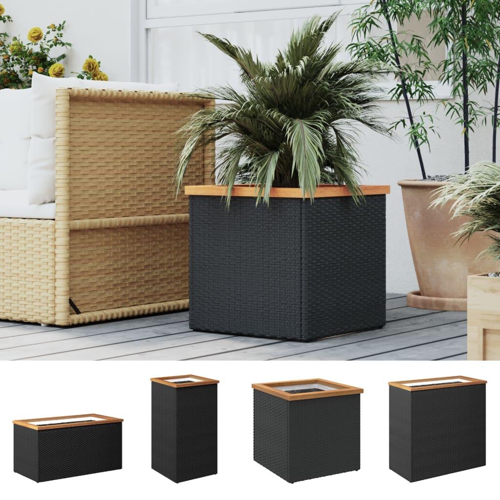vidaXL Planter Decorative Outdoor Patio Plant Pot Flower Box Black Poly Rattan - PRHOMZ