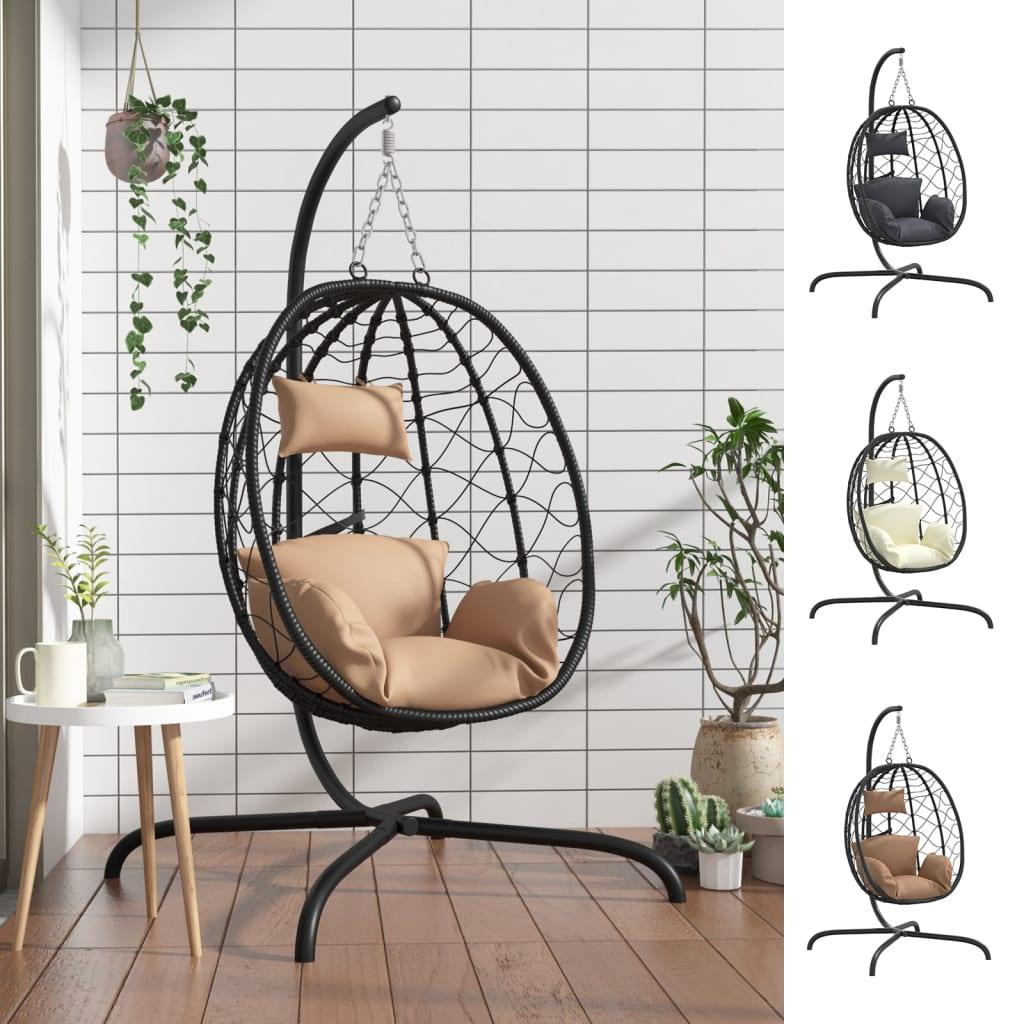 vidaXL Hanging Egg Chair with Cushion Anthracite Poly Rattan&Steel - PRHOMZ