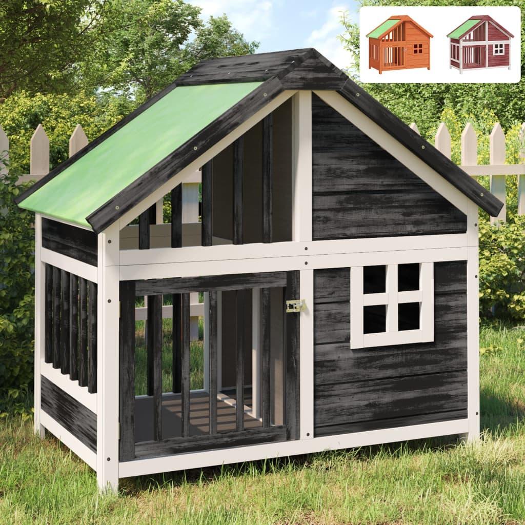 vidaXL Dog Kennel Brown 37.8"x23.8"x34.3" Solid Wood Pine - PRHOMZ