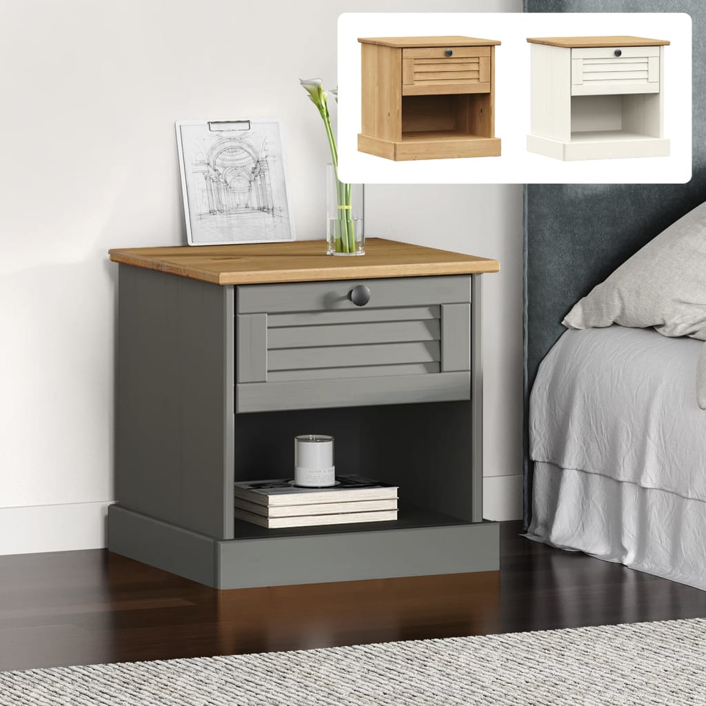 vidaXL Bedside Cabinet Accent Storage Side End Table Office Solid Wood Pine-0