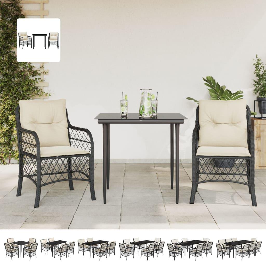 vidaXL 3 Piece Bistro Set with Cushions Black Poly Rattan - PRHOMZ