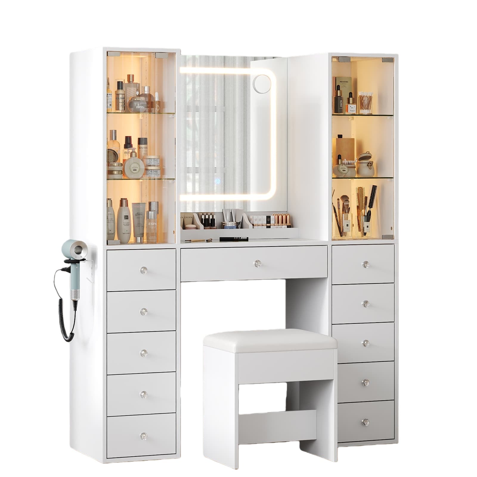 Vektaya US-VD034 Bedroom Makeup Vanity desk with mirror, 11 Drawers