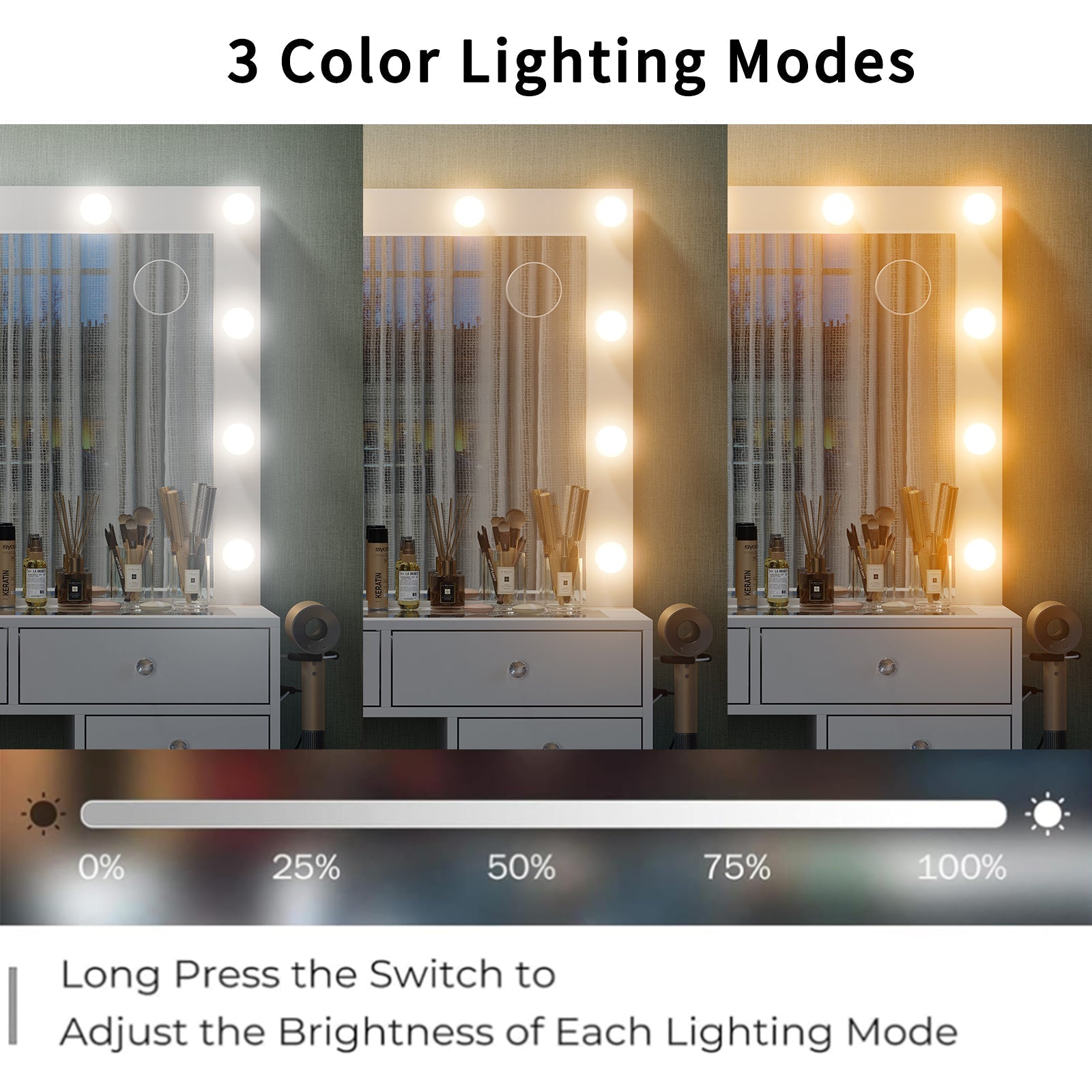 15-Drawer LED Mirror Vanity Desk - Yanosaku