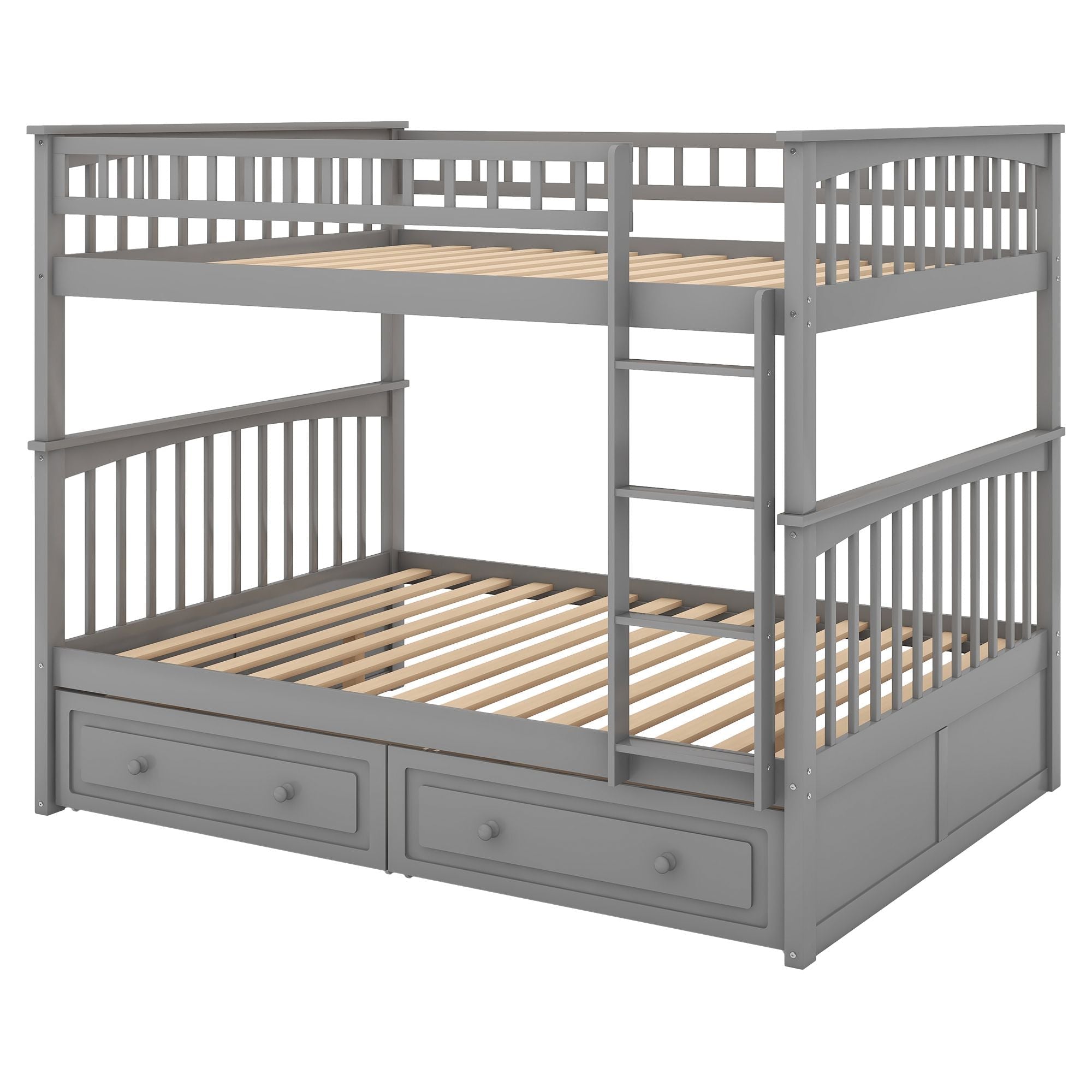 Versatile Full Over Full Wood Bunk Bed with Storage Drawers, Convertible Design, Gray | Just Better Bunk Beds