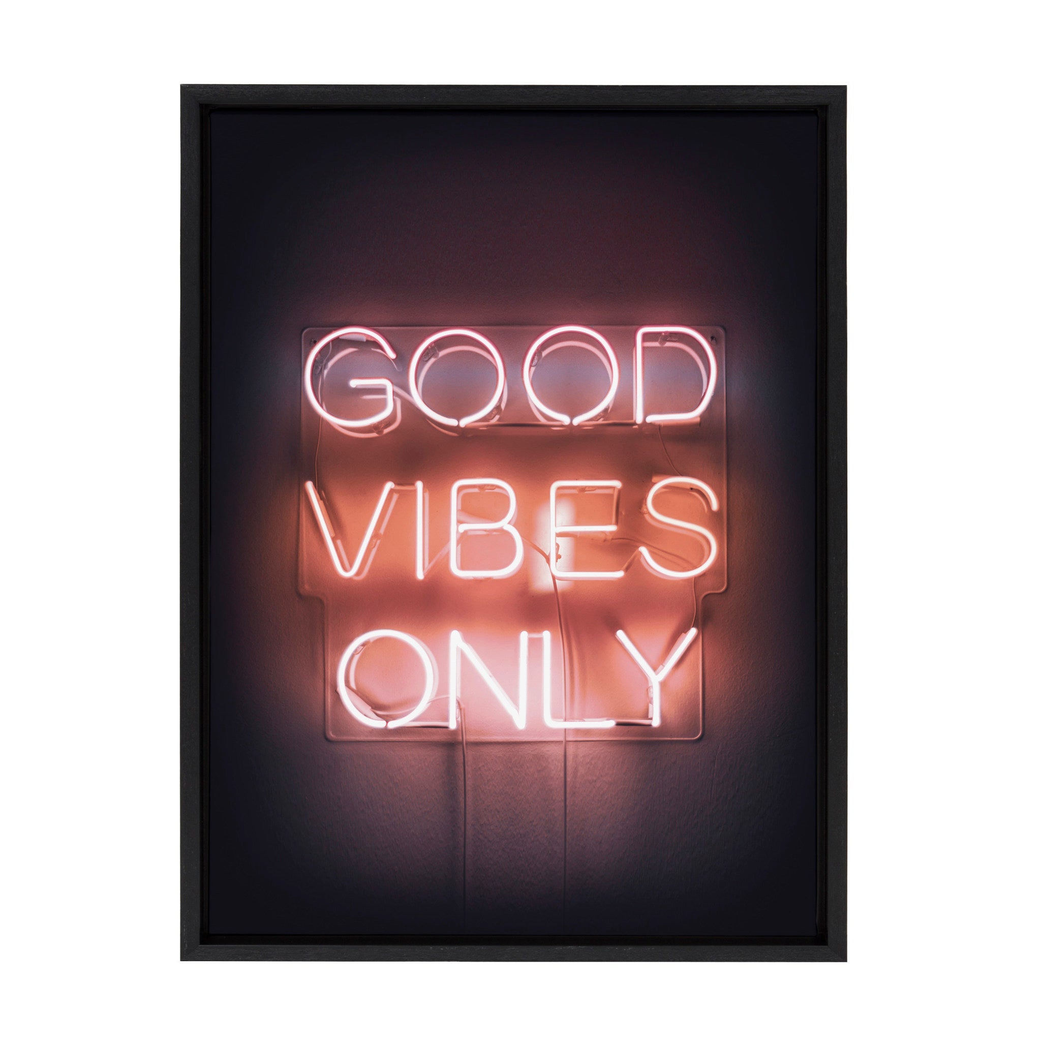 Sylvie Good Vibes Only Neon Sign Framed Canvas by The Creative Bunch Studio