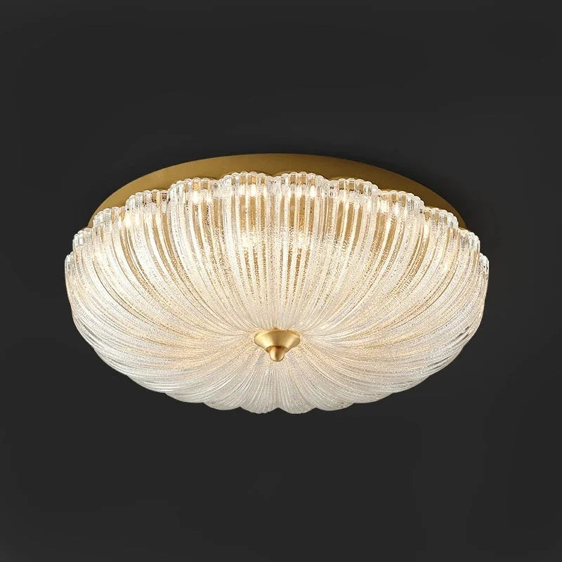 Bloom Series | Vintage Flower Glass Flush Mount with Copper Accent for Low Ceilings