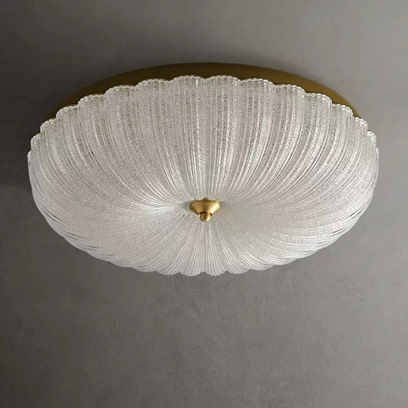 Bloom Series | Vintage Flower Glass Flush Mount with Copper Accent for Low Ceilings