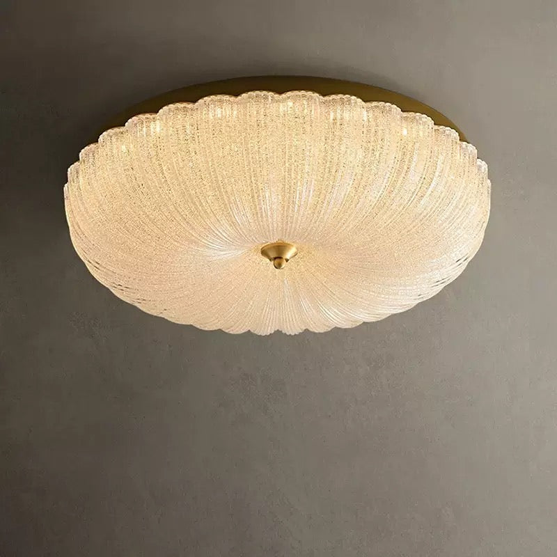 Bloom Series | Vintage Flower Glass Flush Mount with Copper Accent for Low Ceilings