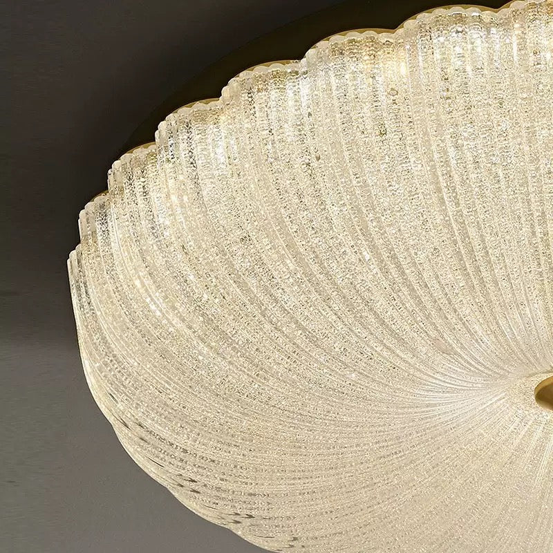 Bloom Series | Vintage Flower Glass Flush Mount with Copper Accent for Low Ceilings
