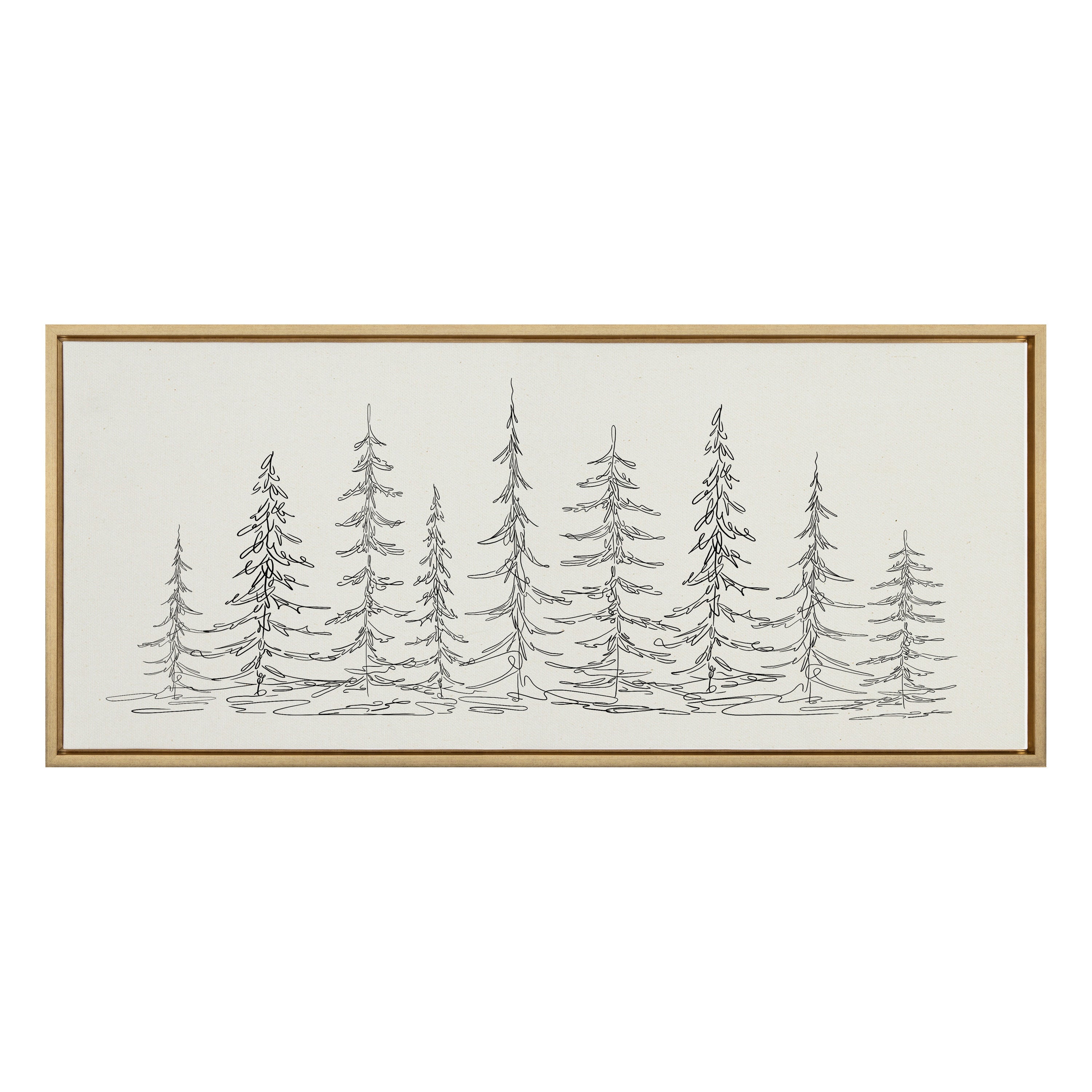Sylvie Minimalist Evergreen Trees Sketch Framed Canvas by The Creative Bunch Studio