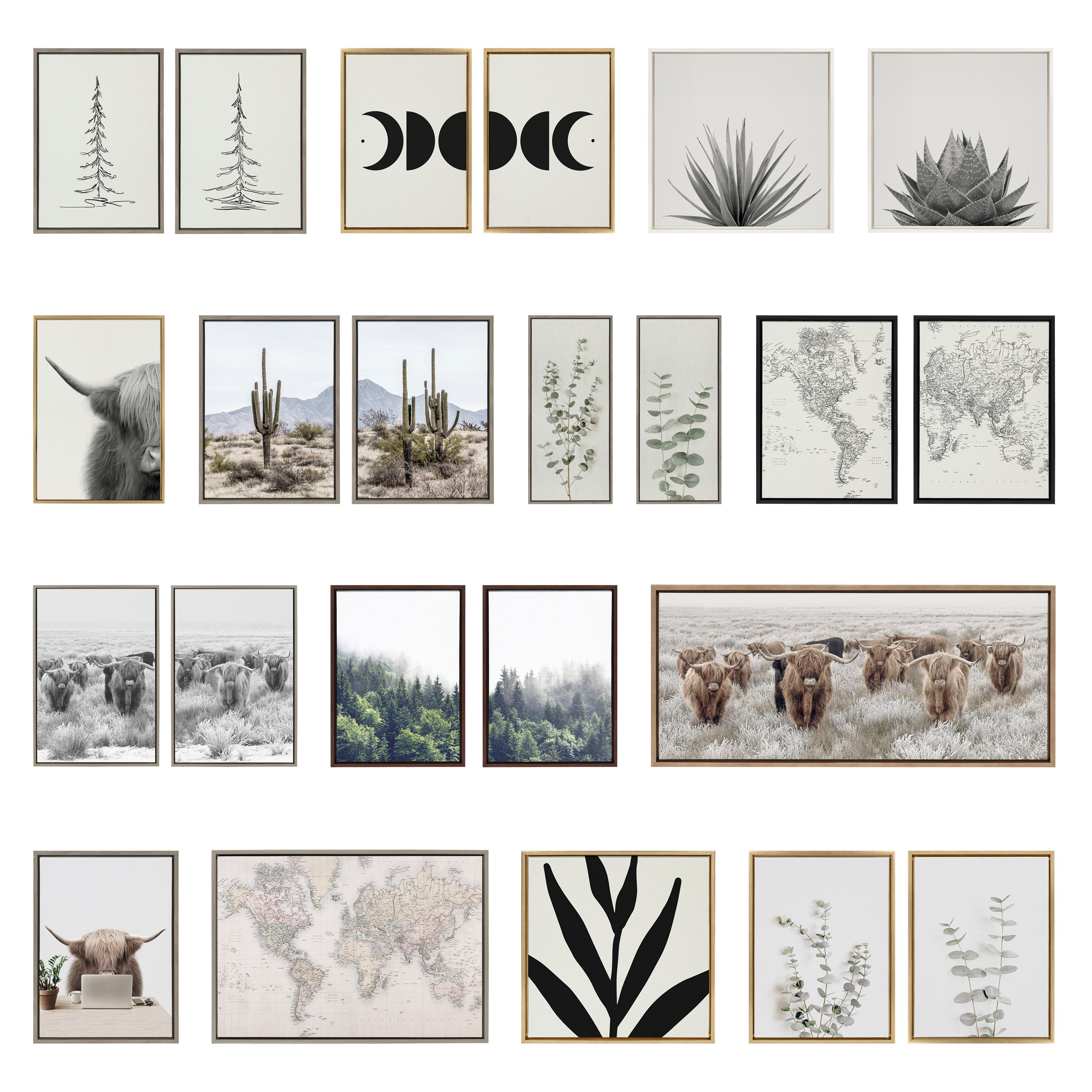 Sylvie Bold Sophisticated Abstract Black and White Stroke Framed Canvas Art Set by The Creative Bunch Studio