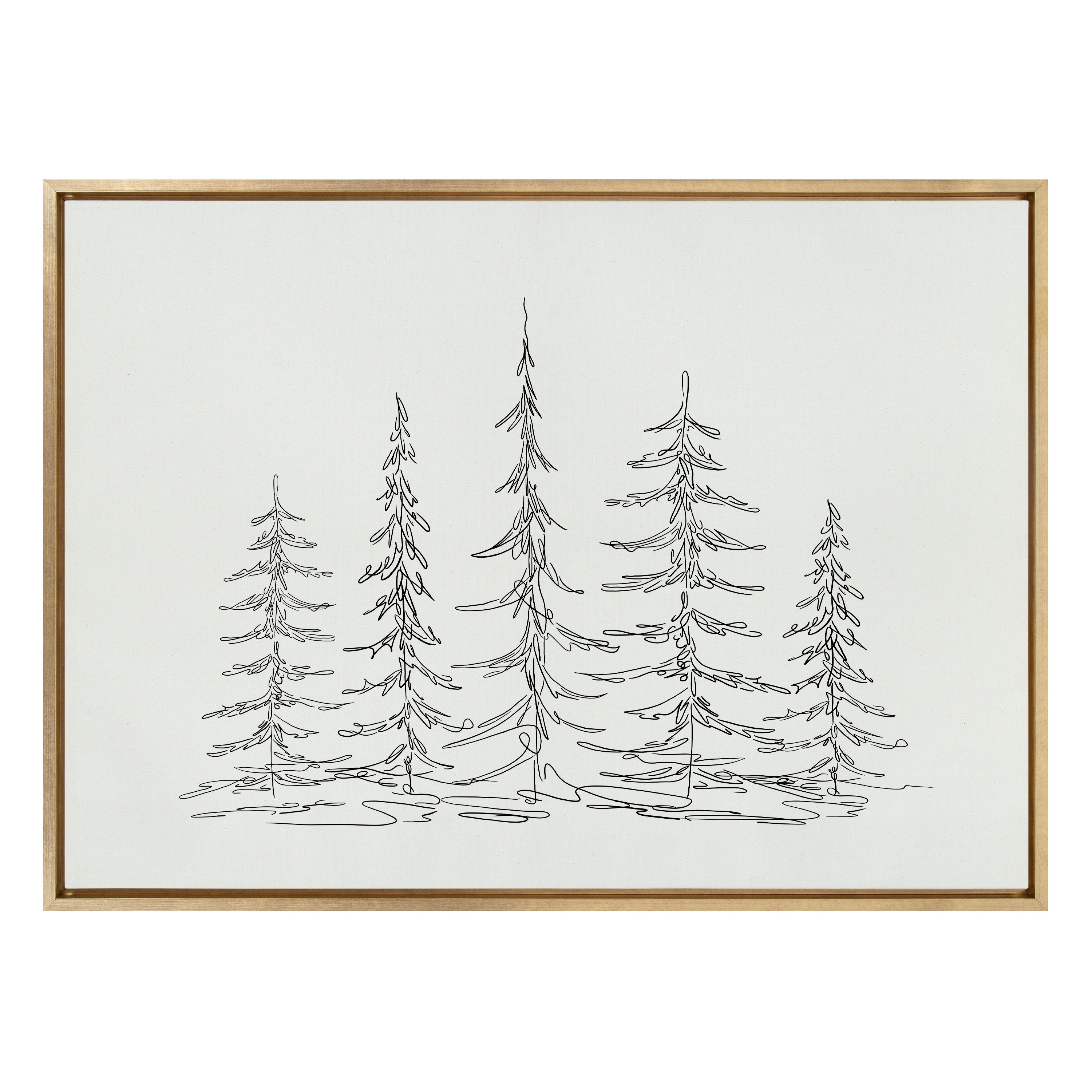 Sylvie Minimalist Evergreen Trees Sketch Framed Canvas by The Creative Bunch Studio