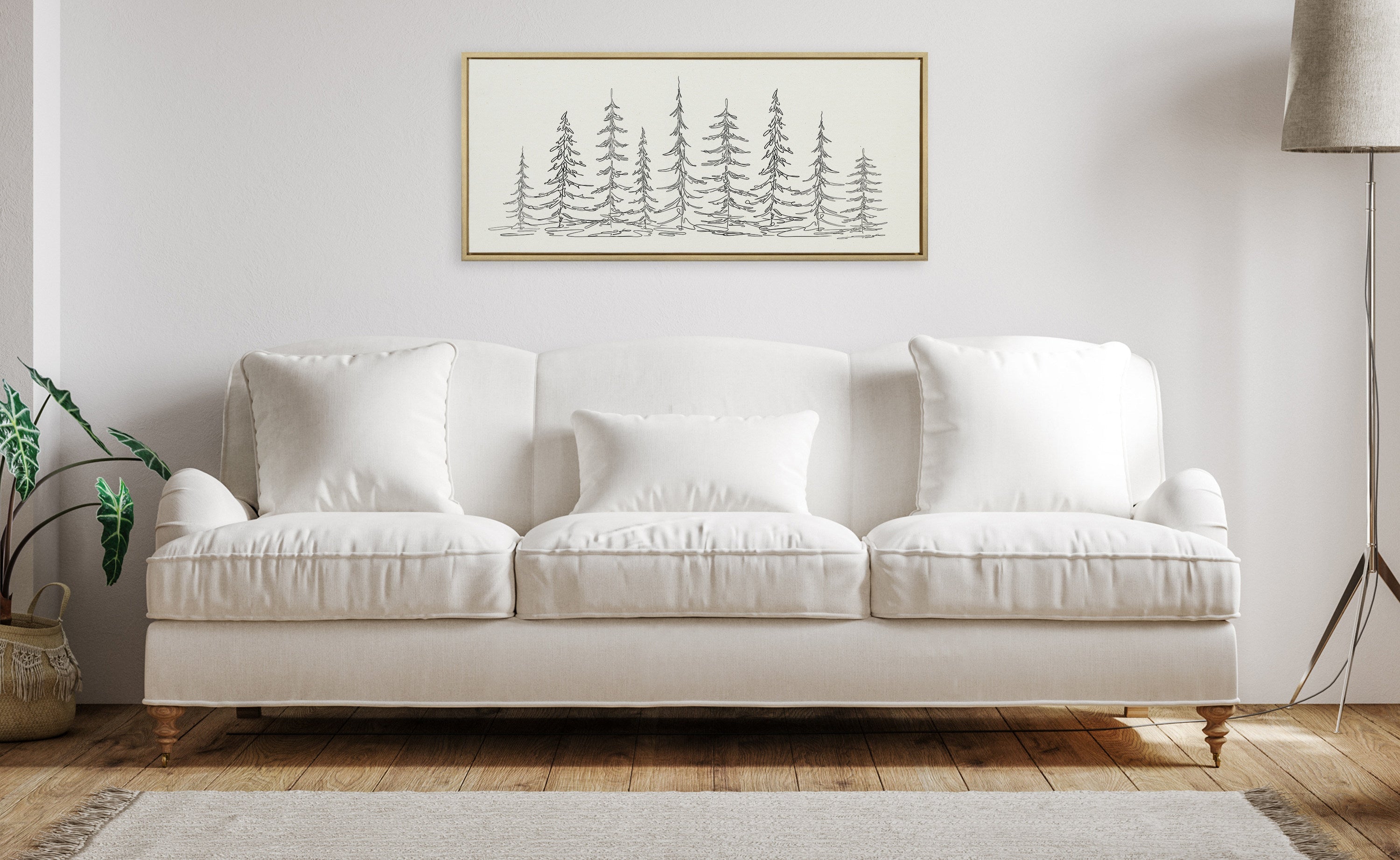 Sylvie Minimalist Evergreen Trees Sketch Framed Canvas by The Creative Bunch Studio