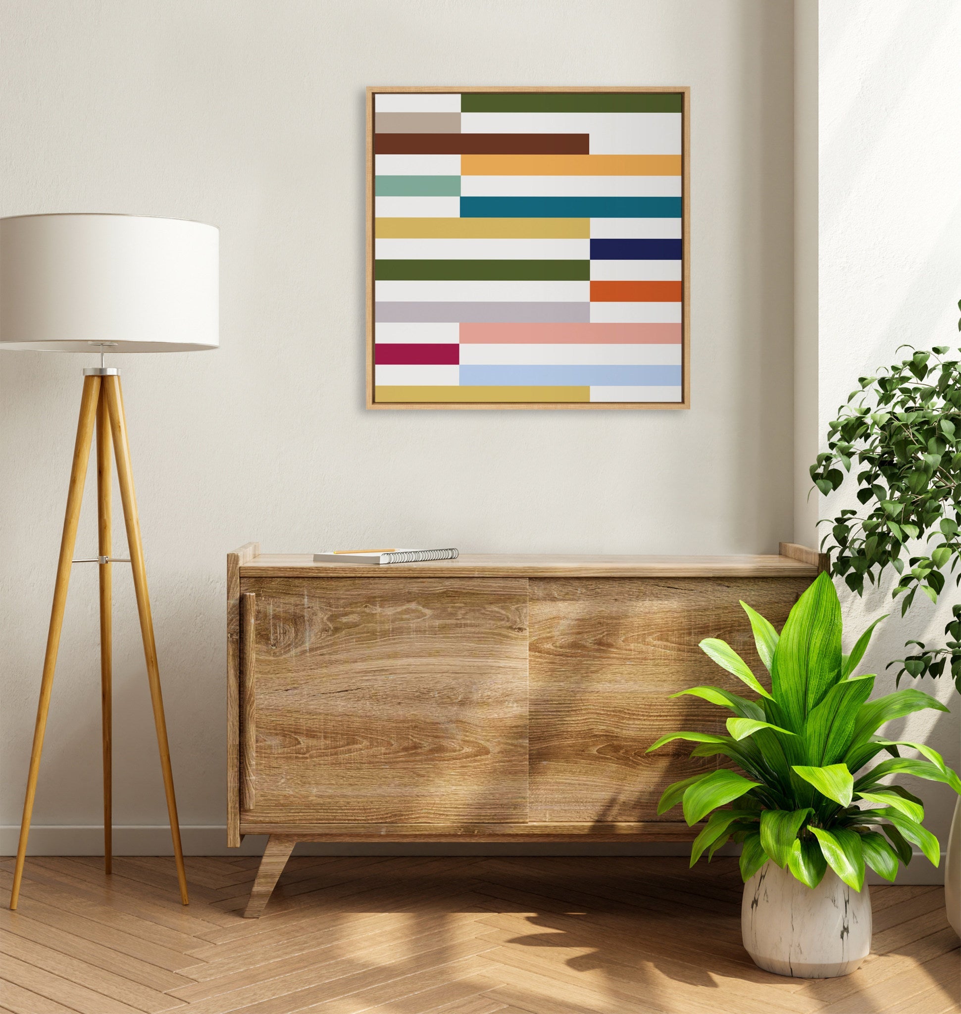Sylvie Modern Color Block Stacks I Framed Canvas by The Creative Bunch Studio