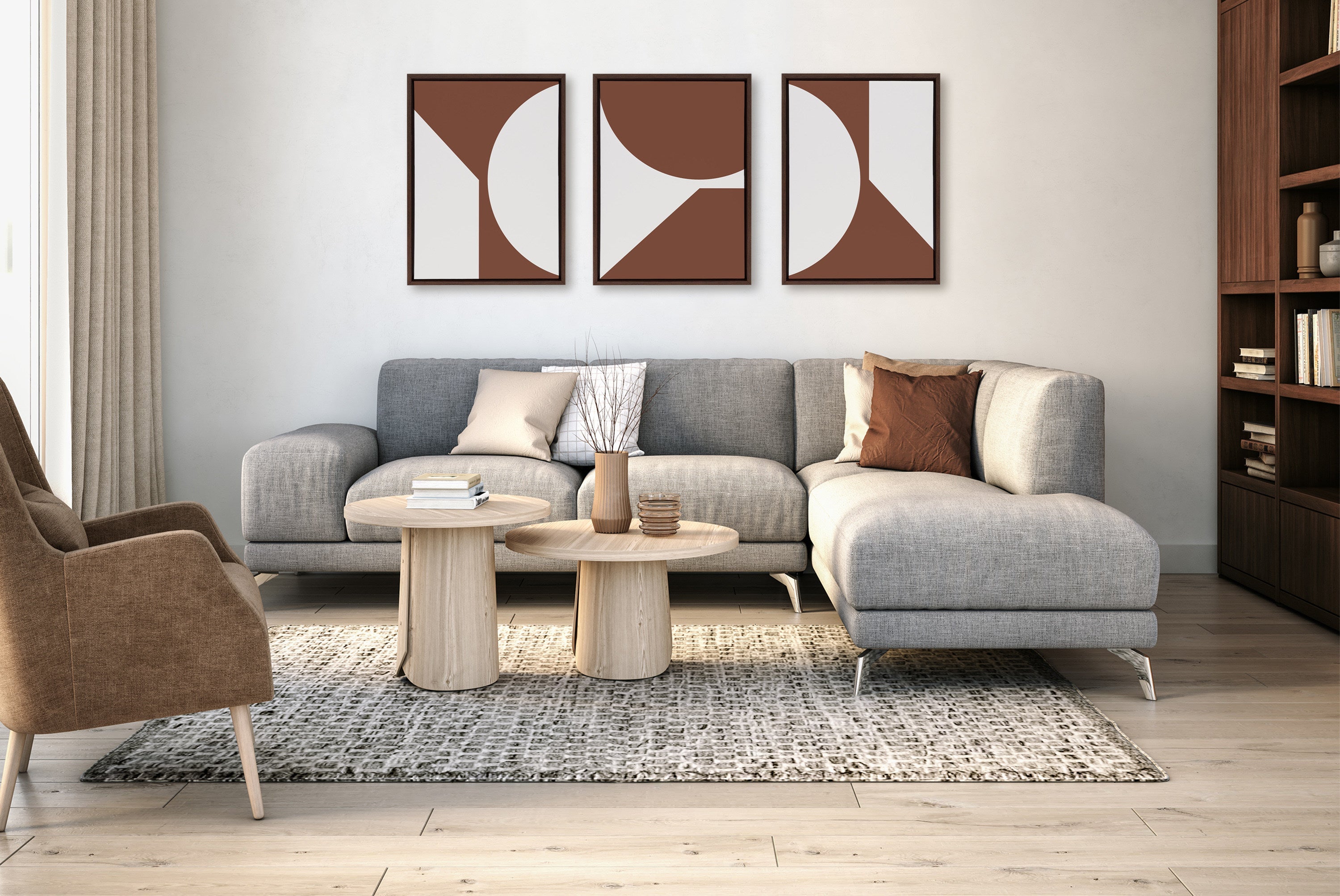 Sylvie Minimal Max Mod Set Brown Framed Canvas by The Creative Bunch Studio