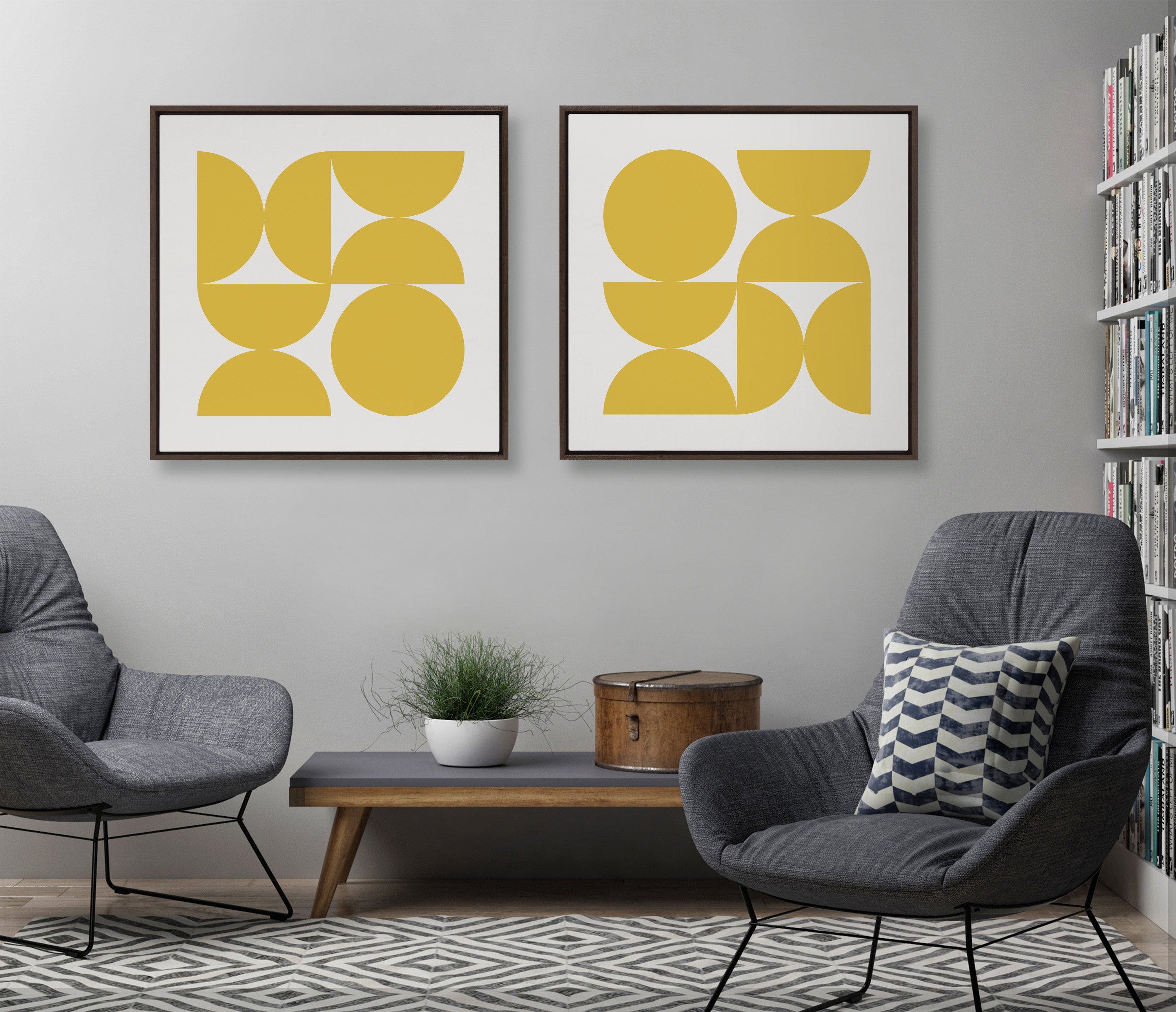 Sylvie Bold Vintage Geometric Sunshine Yellow Framed Canvas by The Creative Bunch Studio