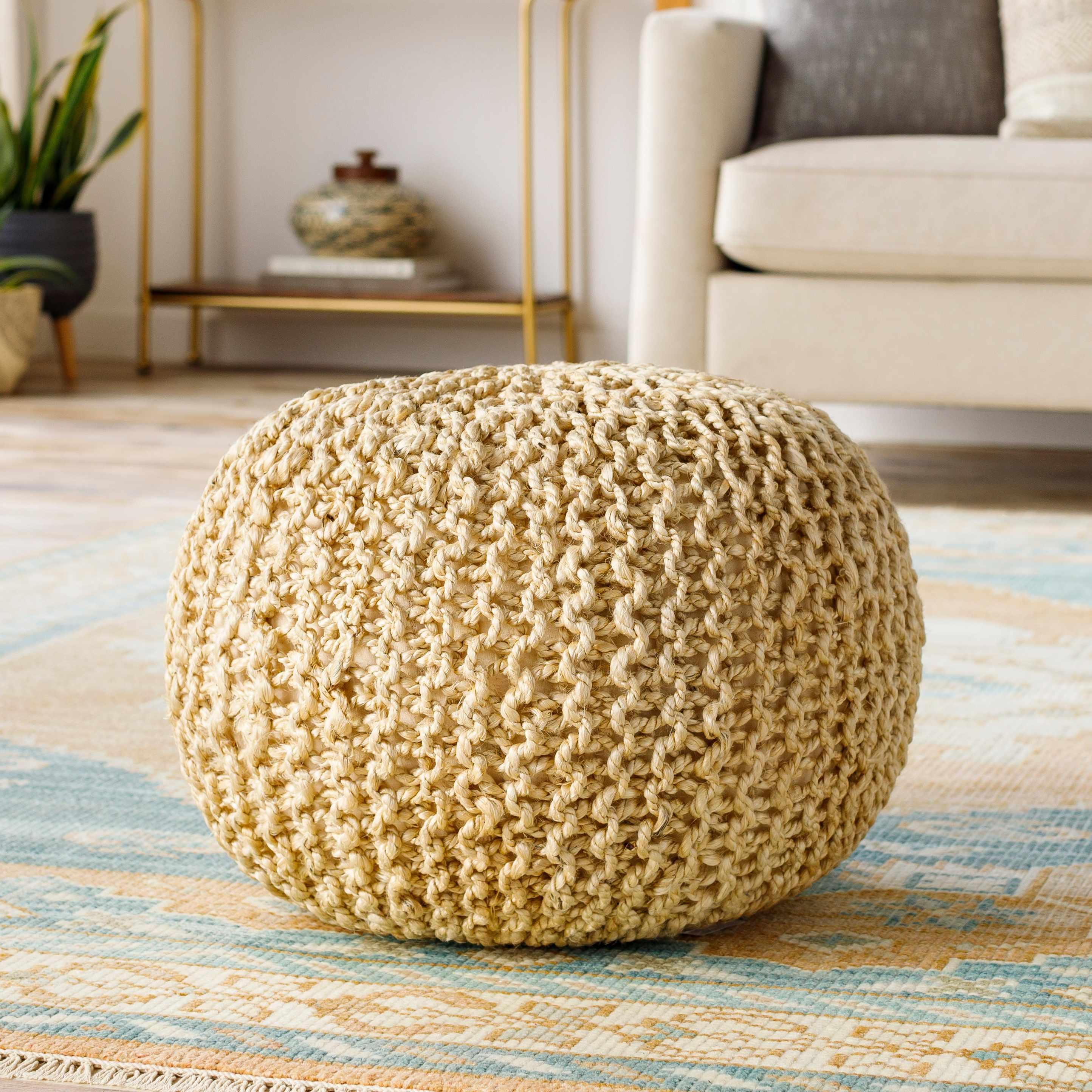 Watseka Jute Knitted Pouf - PRHOMZ