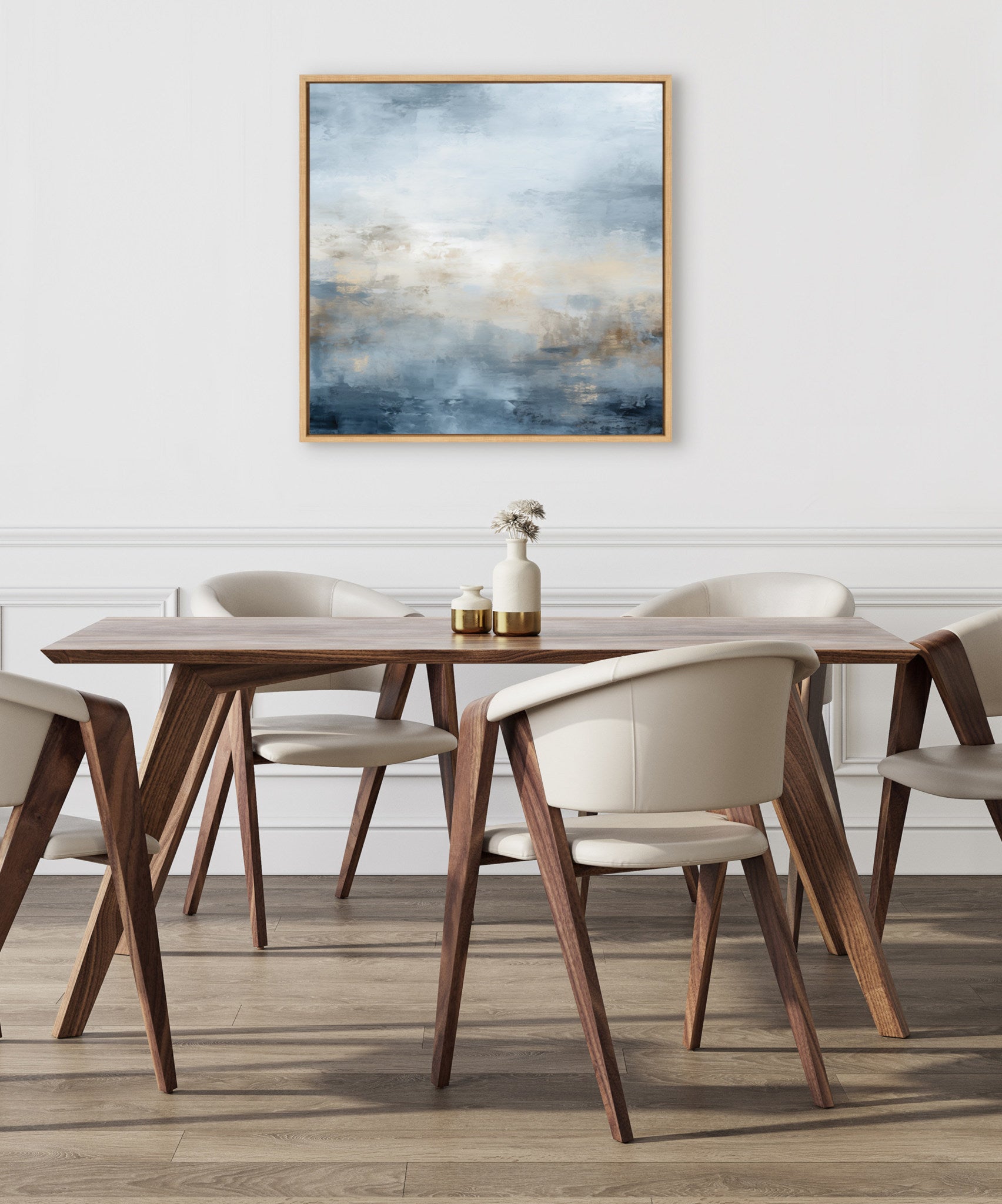 Sylvie Tonal Abstract Blue Framed Canvas by The Creative Bunch Studio