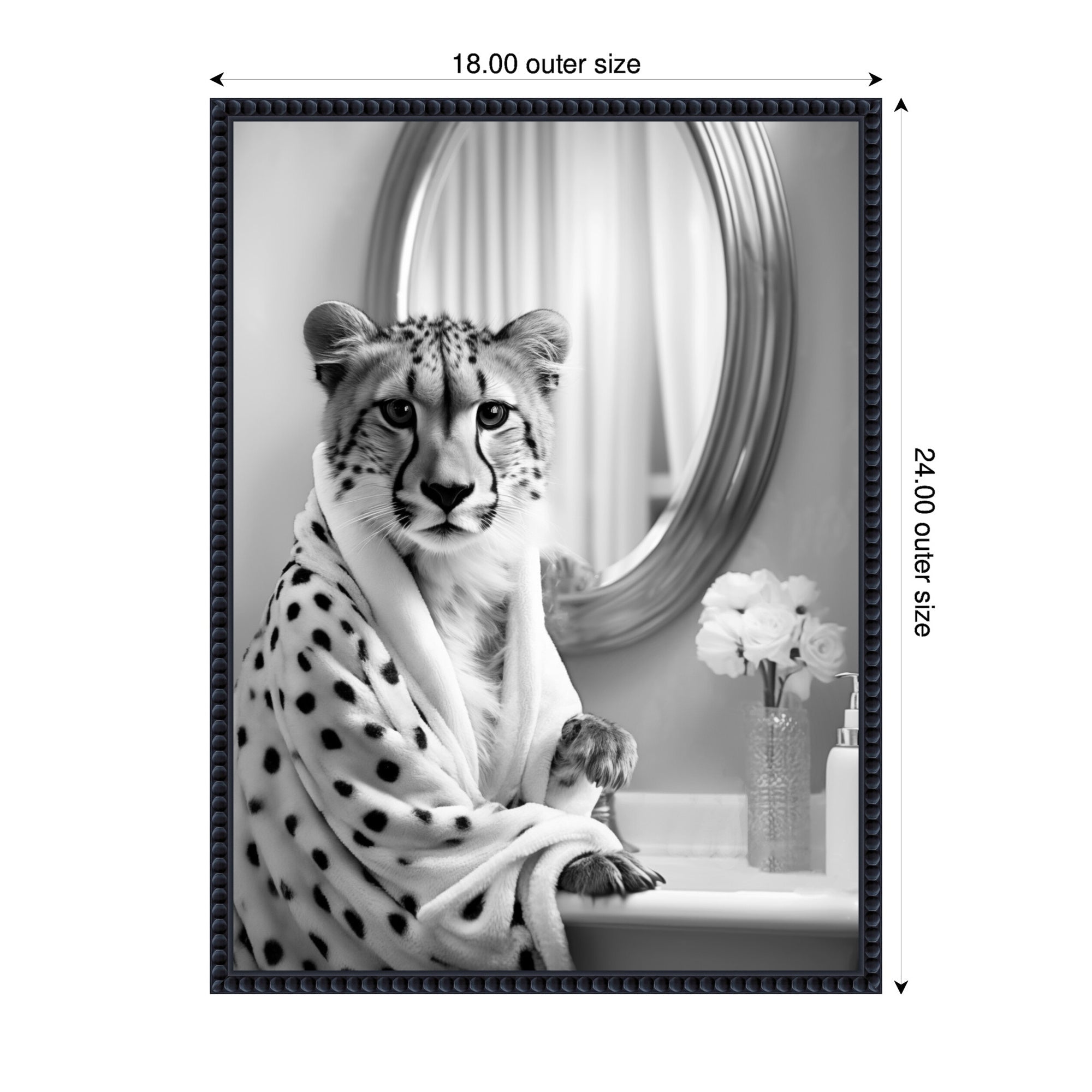Sylvie Cheetah Glam Bathroom Towel Robe Black and White Framed Canvas by The Creative Bunch Studio