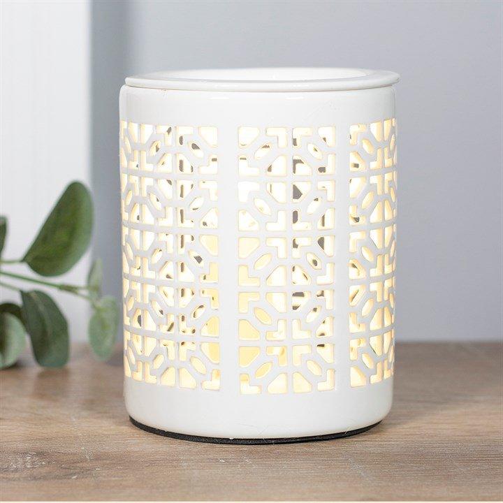WHITE CERAMIC TRELLIS ELECTRIC OIL & WAX BURNER - PRHOMZ