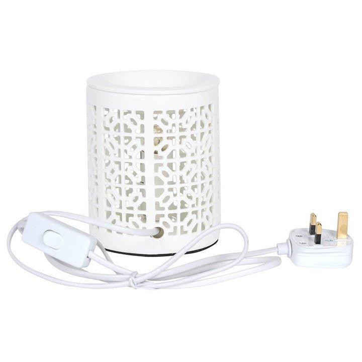 WHITE CERAMIC TRELLIS ELECTRIC OIL & WAX BURNER - PRHOMZ