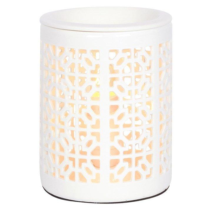 WHITE CERAMIC TRELLIS ELECTRIC OIL & WAX BURNER - PRHOMZ