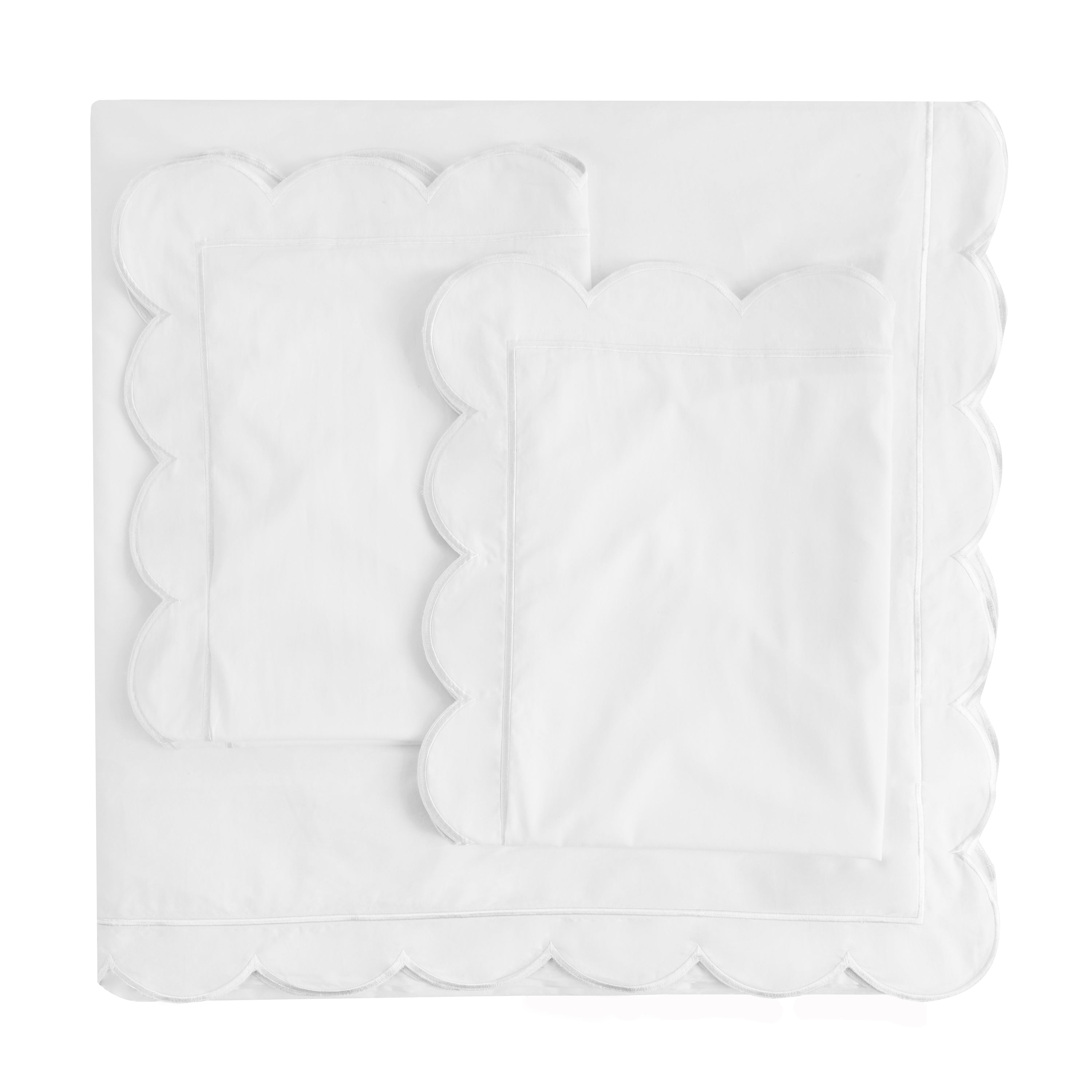 Scallop Frame Embroidered Cotton Percale Duvet Set