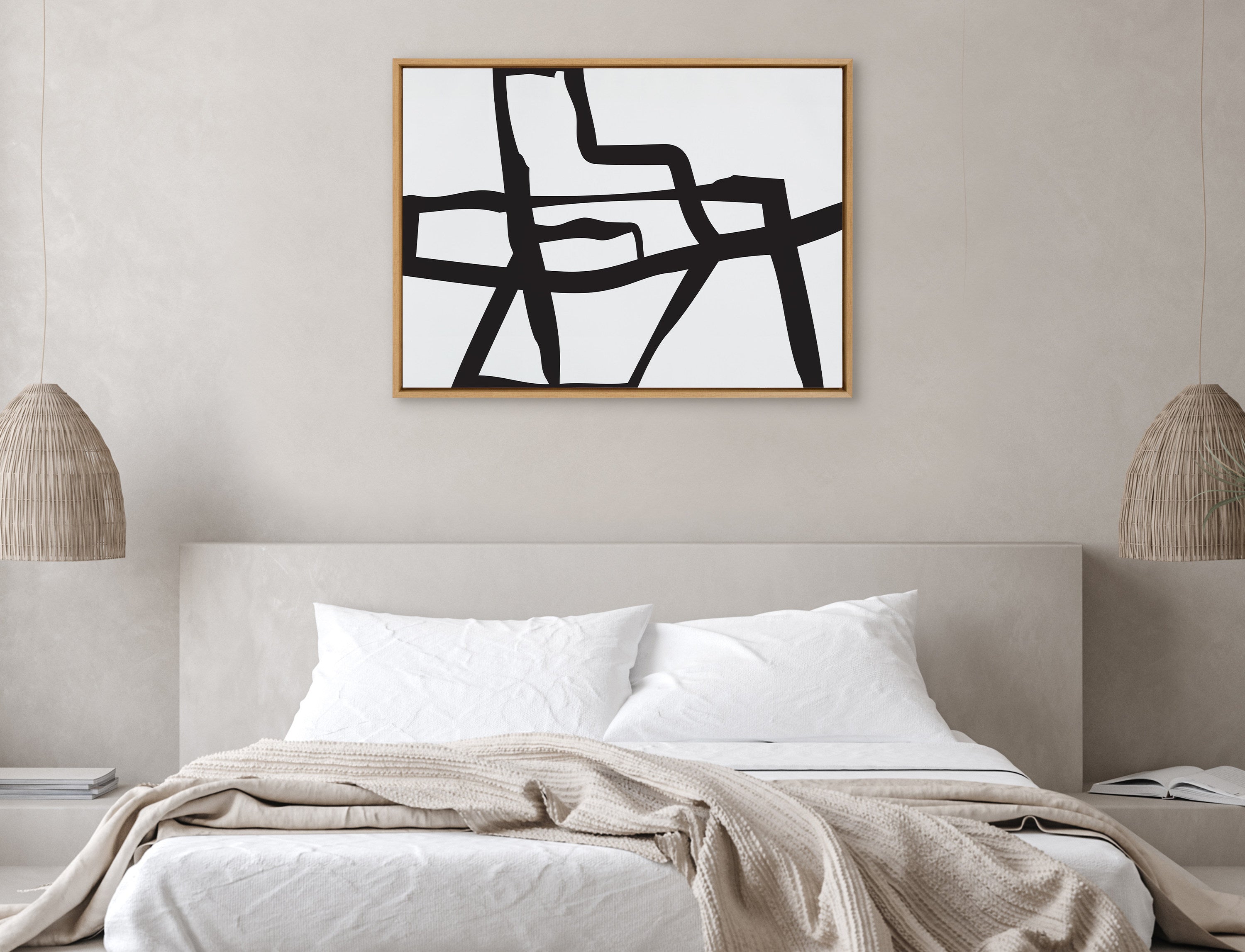 Sylvie Bold Sophisticated Abstract Black Stroke Framed Canvas by The Creative Bunch Studio