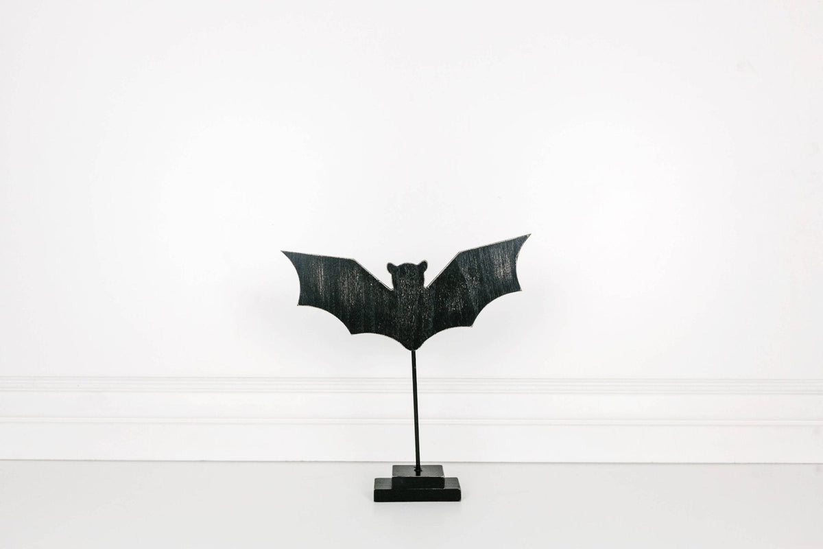 Wooden Black Bat on Stand | Halloween Tabletop Decor