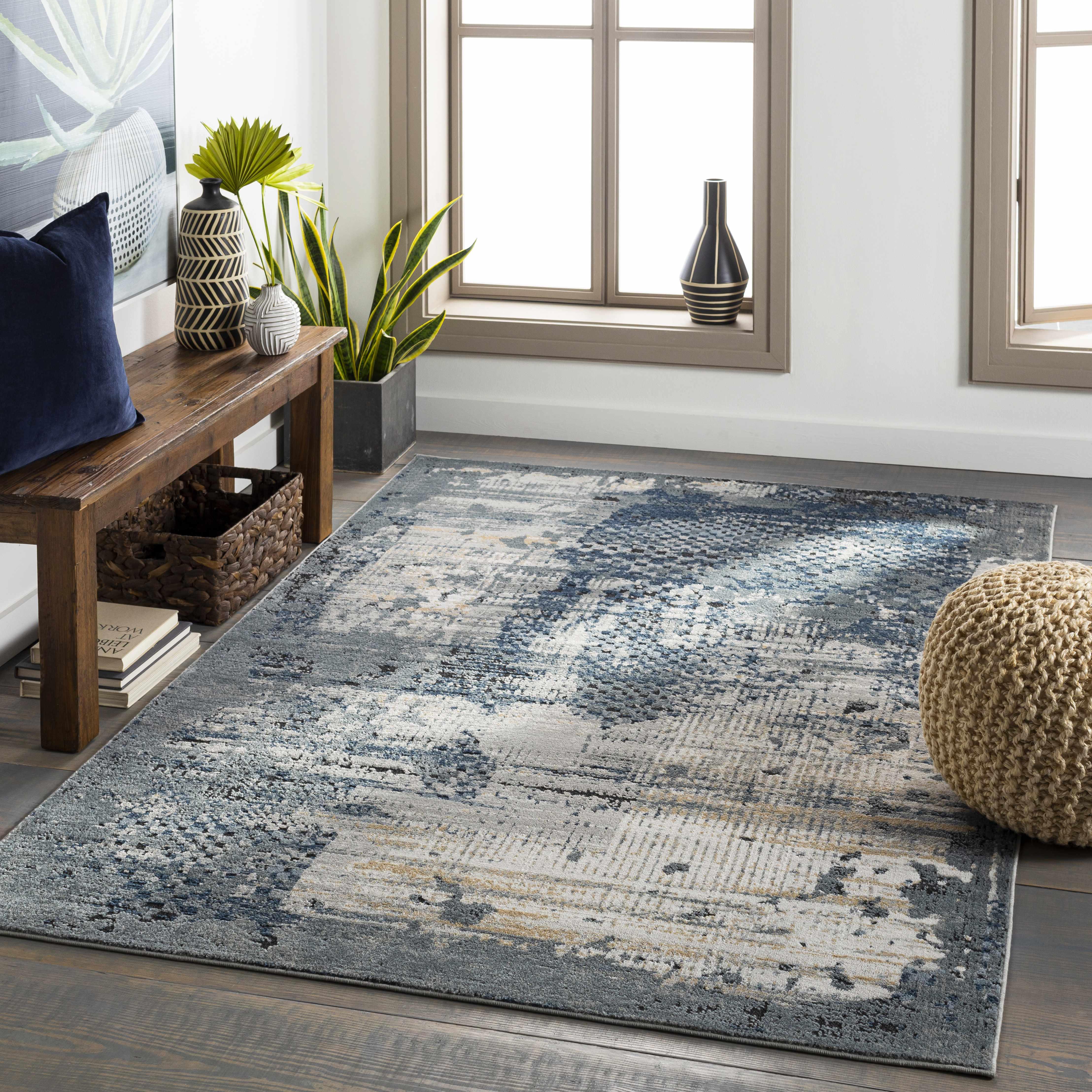 Waterboro Navy&Gray Abstract Area Rug - PRHOMZ