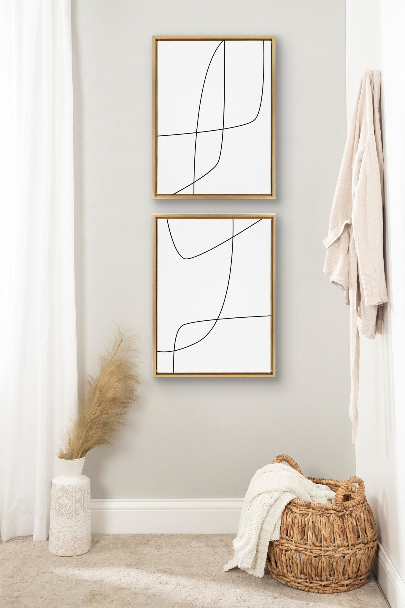 Sylvie Modern Line Abstract 3 and 4 Black and White Framed Canvas by The Creative Bunch Studio