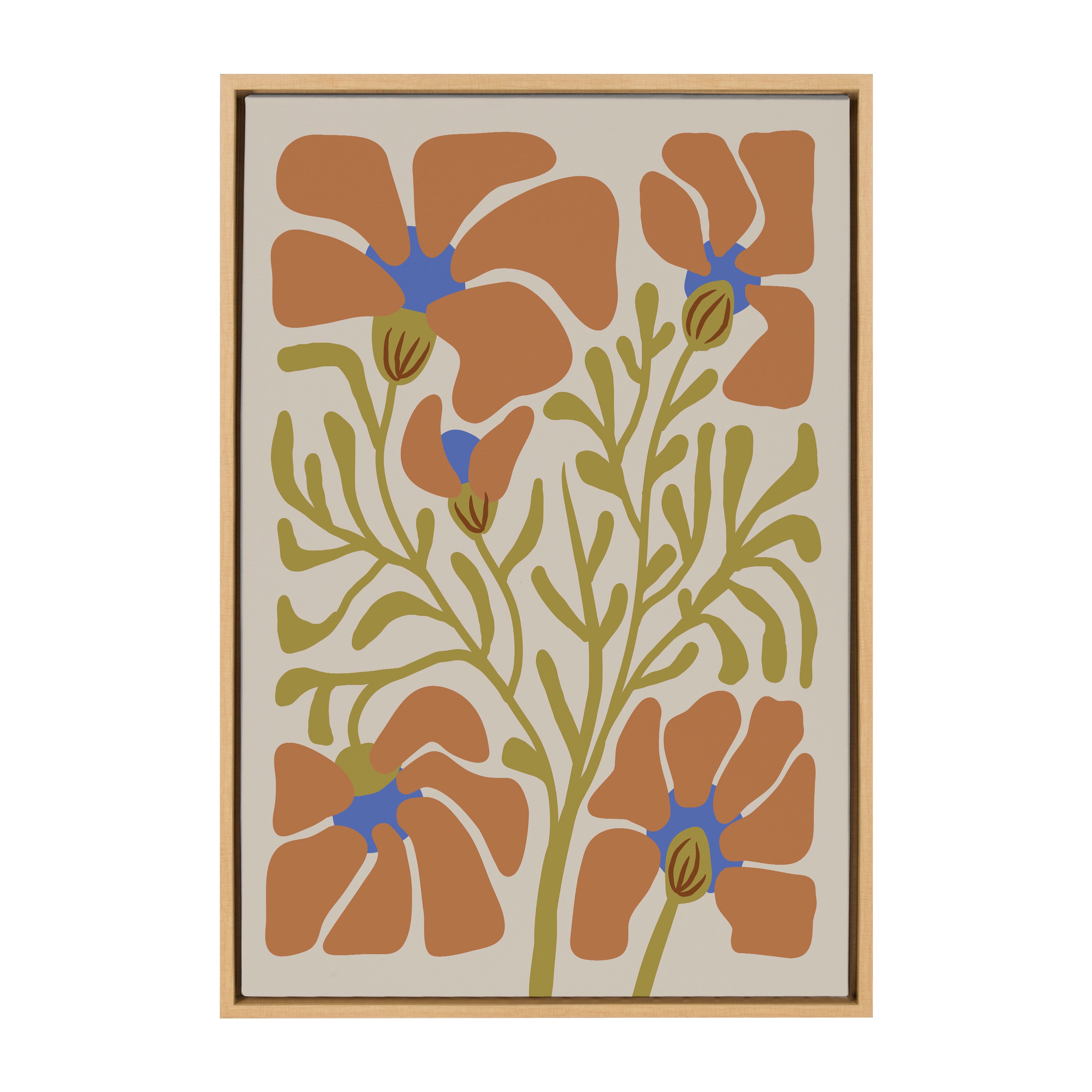 Sylvie Expressive Abstract House Plant Orange on Tan Framed Canvas by The Creative Bunch Studio