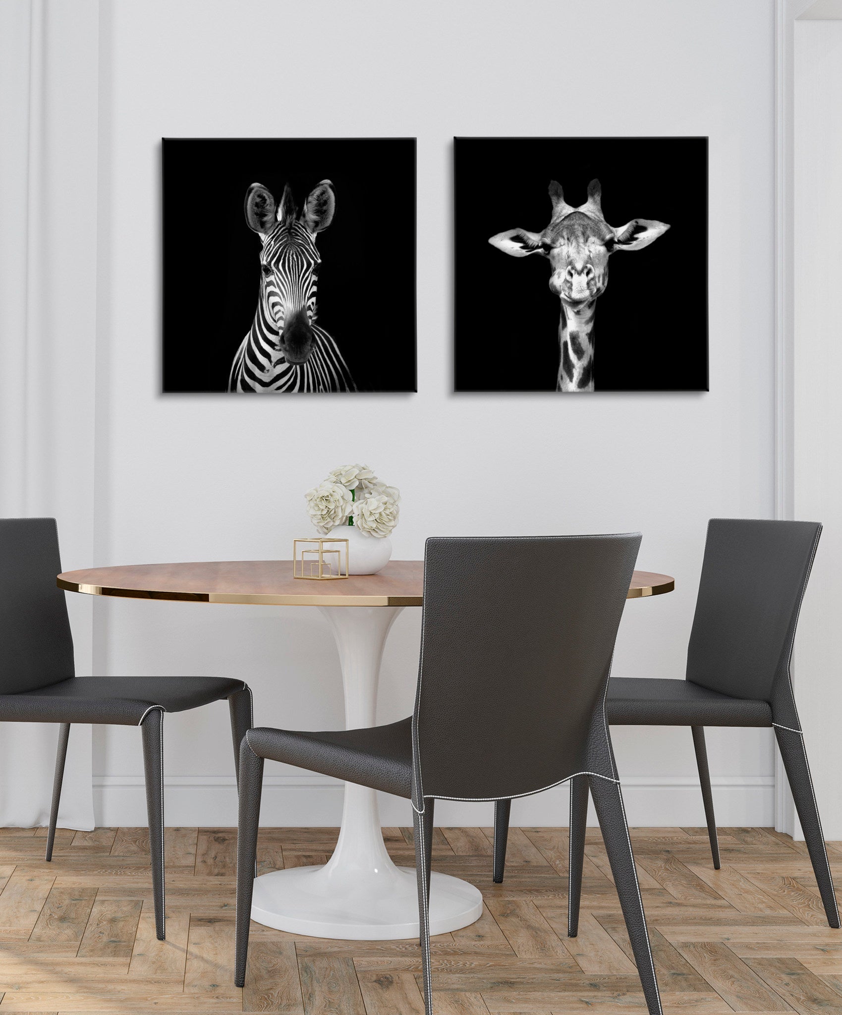 Minimalist Animal Portrait on Black Canvas by The Creative Bunch Studio