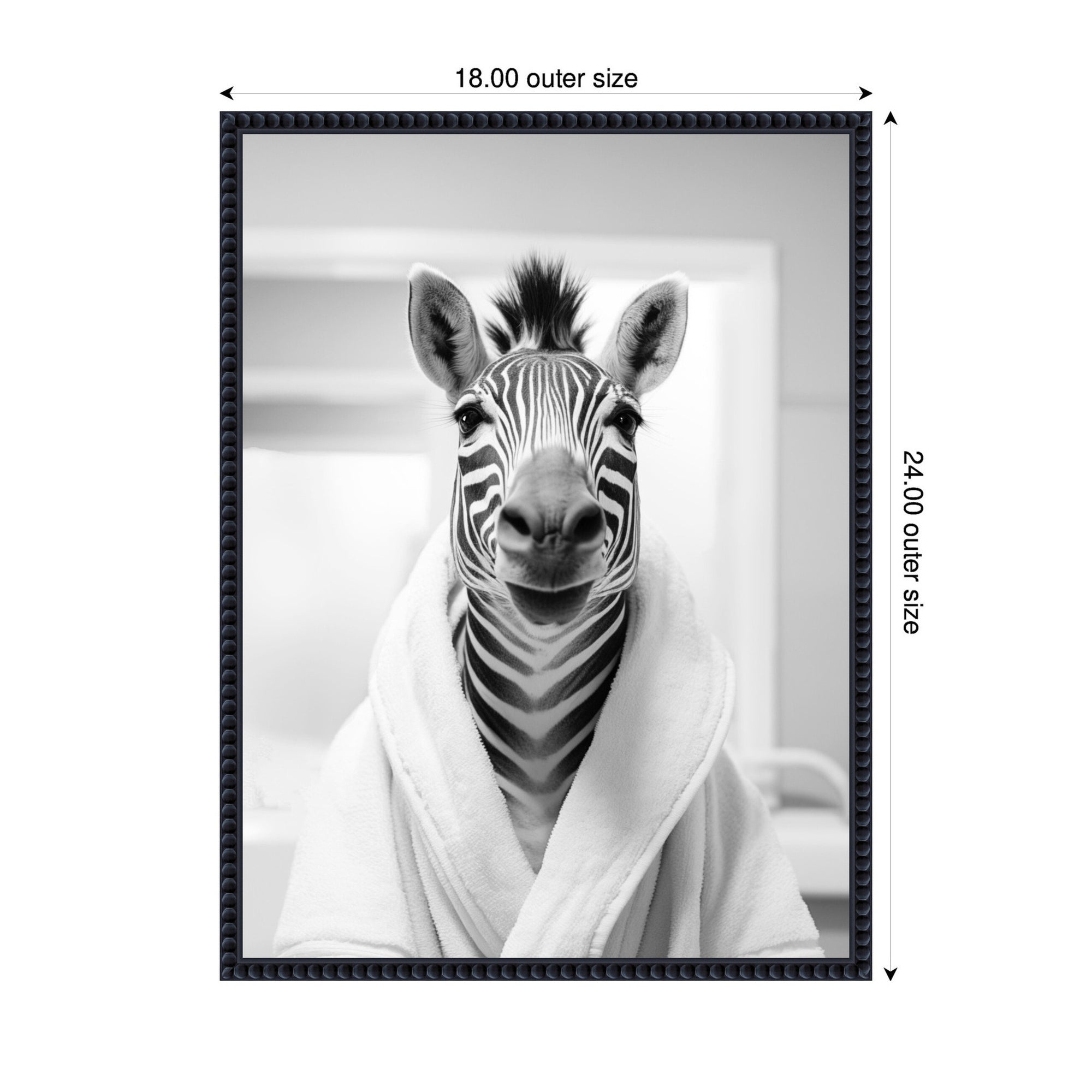 Sylvie Zebra Bathroom Art Towel Robe Black and White Framed Canvas by The Creative Bunch Studio