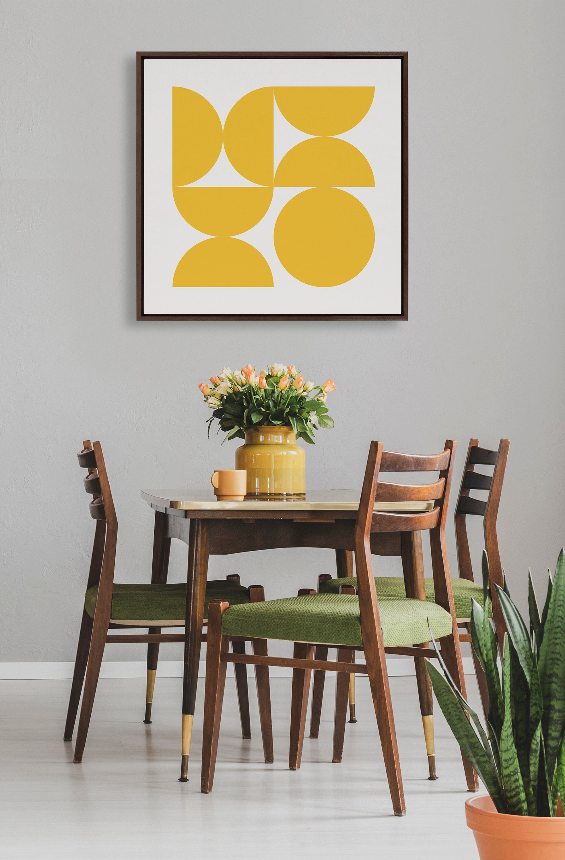 Sylvie Bold Vintage Geometric Sunshine Yellow Framed Canvas by The Creative Bunch Studio