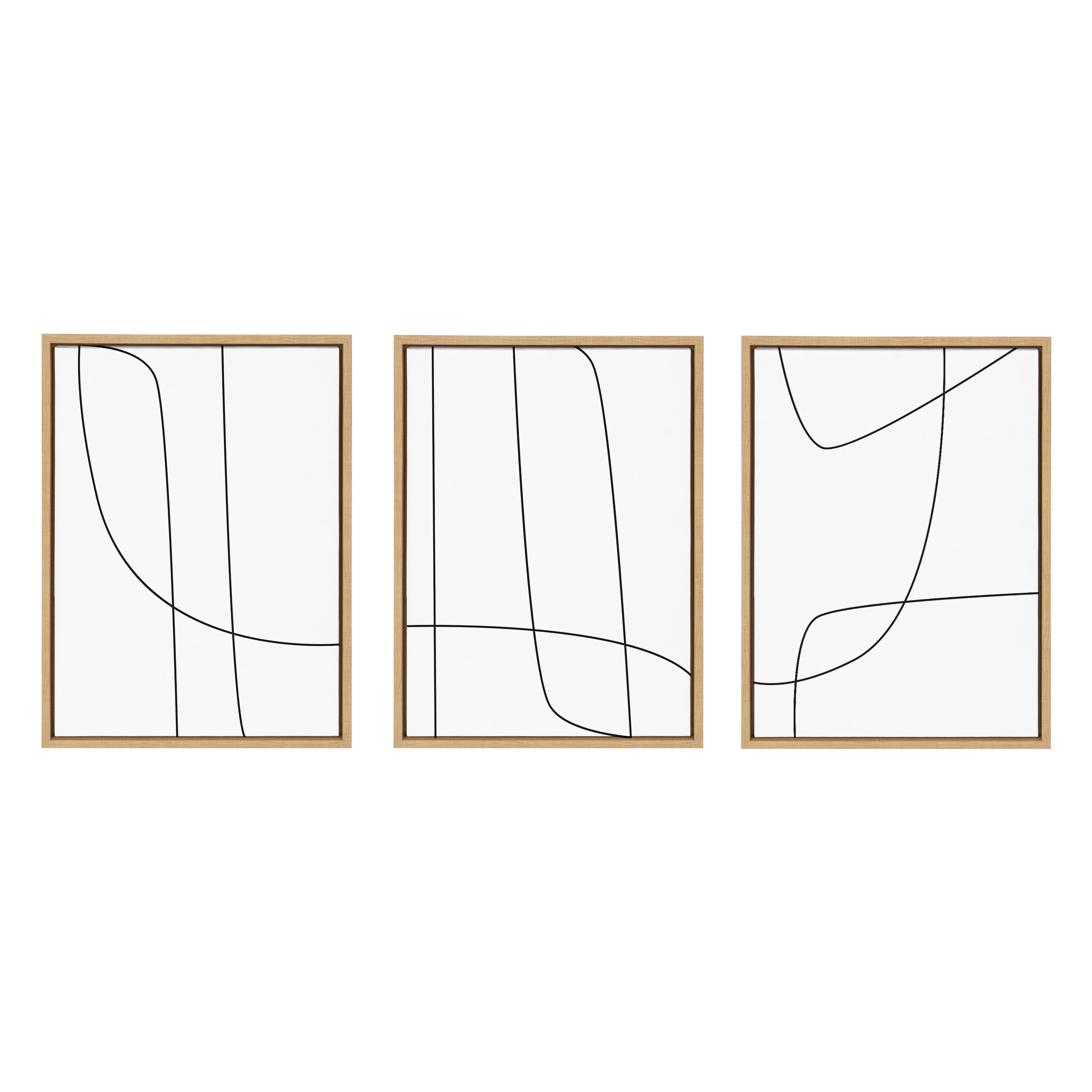 Sylvie Modern Line Abstract Black and White Framed Canvas Set by The Creative Bunch Studio