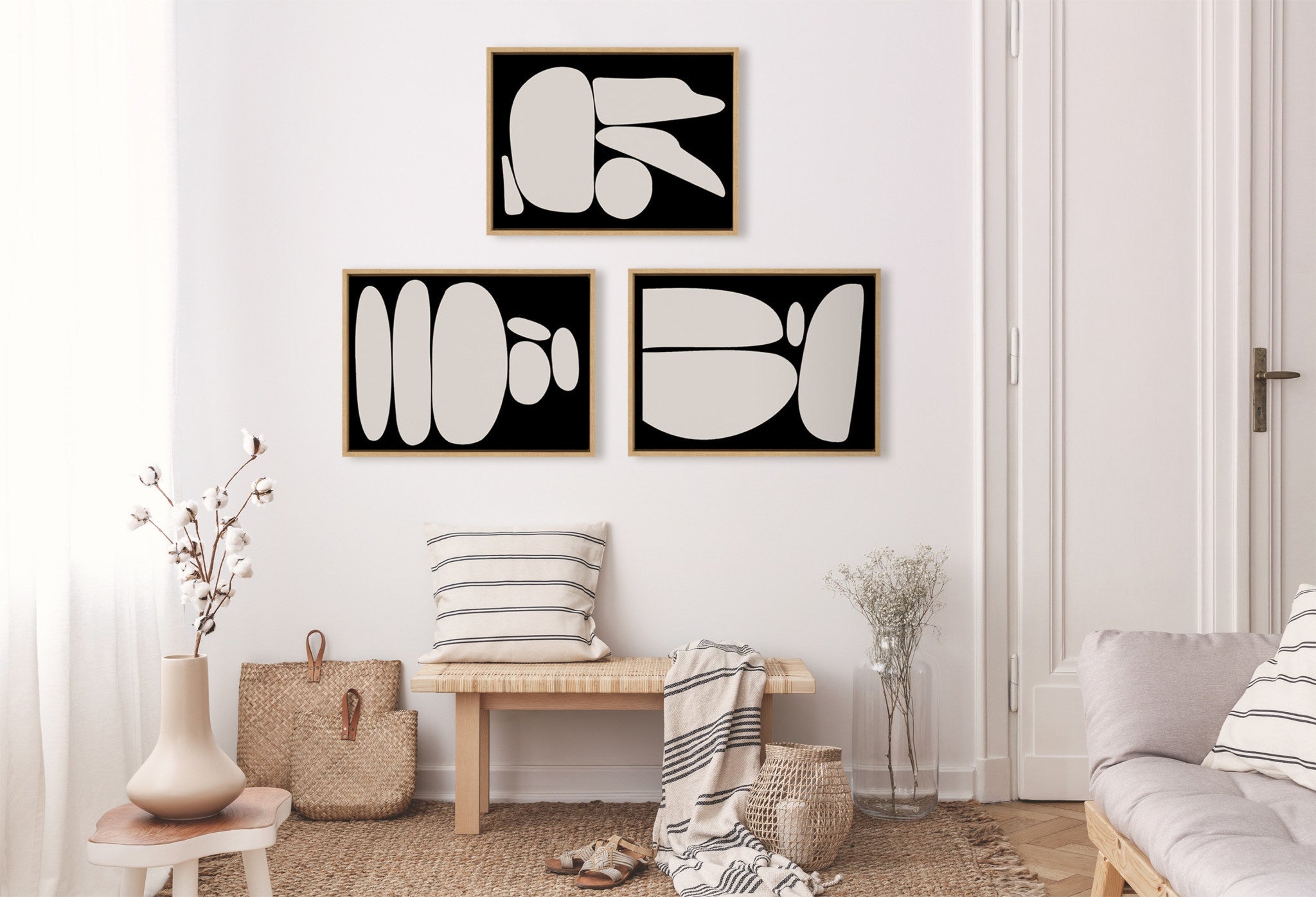 Sylvie Zen Rock Garden Black and Tan Framed Canvas Set by The Creative Bunch Studio